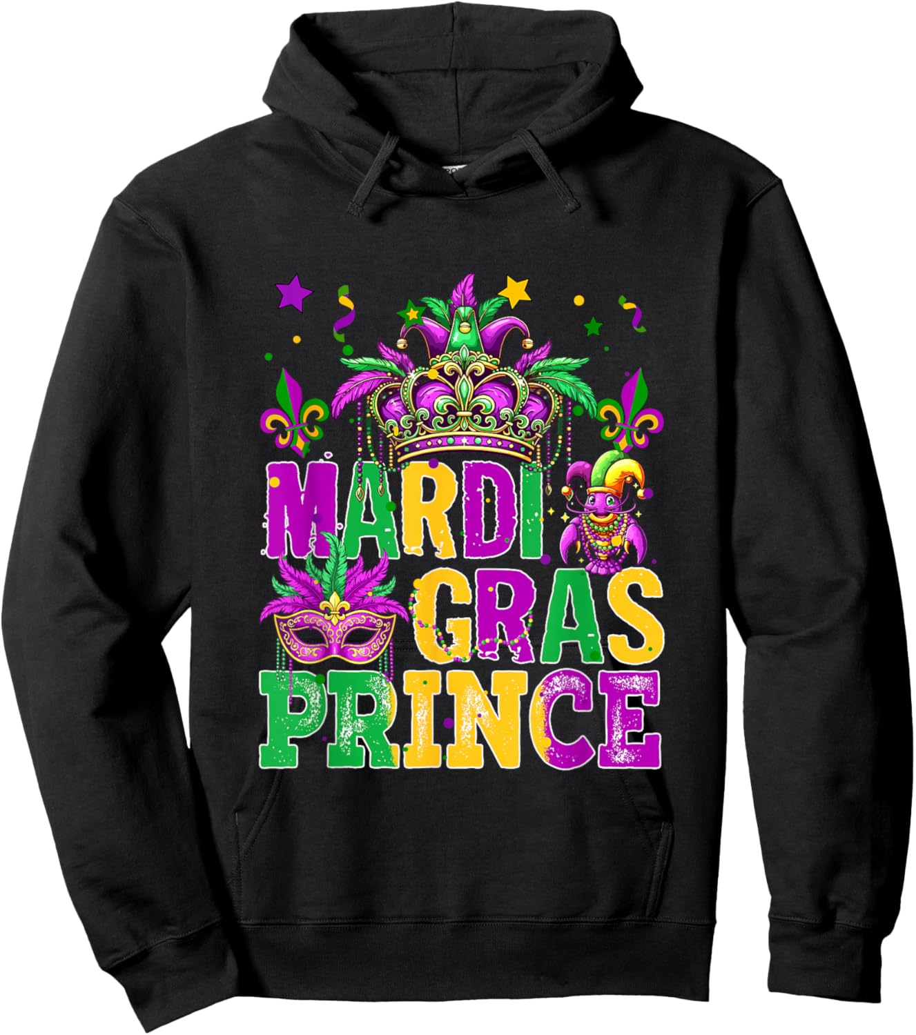 Mardi Gras Prince Cute Crown Masked Matching Kids Girls Hoodie - Hoodie | Black