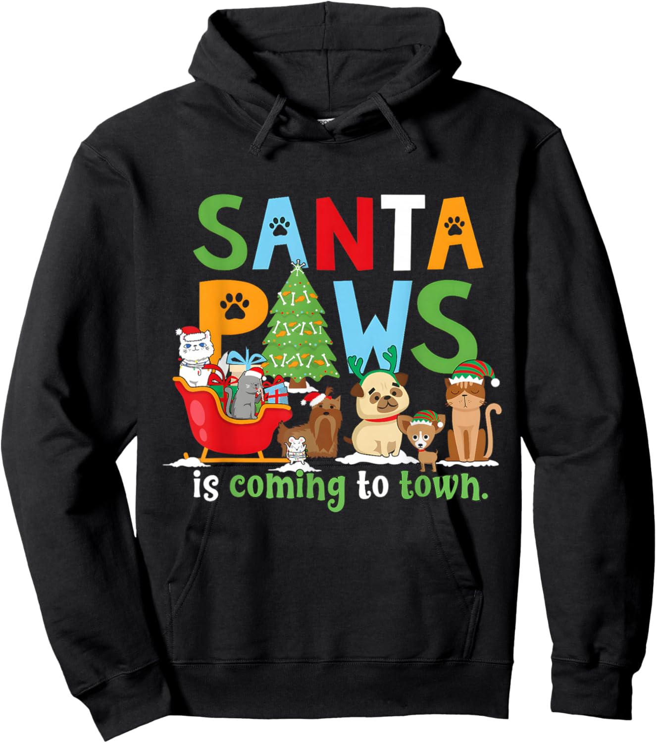 Santa Paws is Coming to Town Veterinarian Vet Tech Christmas Hoodie - Hoodie | Black