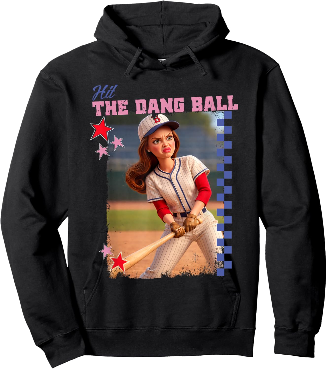 Hit The Dang Ball Funny Baseball Mom Softball Doll Face Meme Hoodie - Hoodie | Black