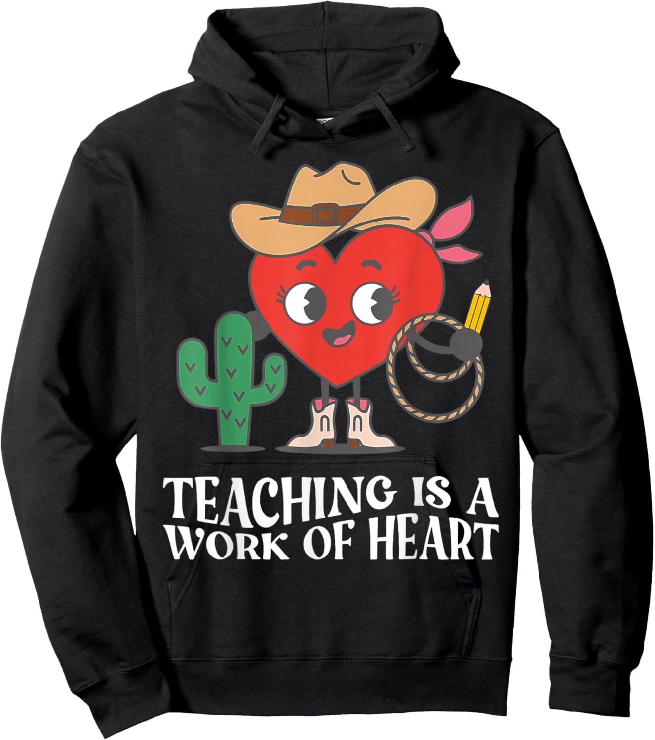 Western Teacher Teaching is a Work of Heart Cowboy Cowgirl Hoodie - Hoodie | Black