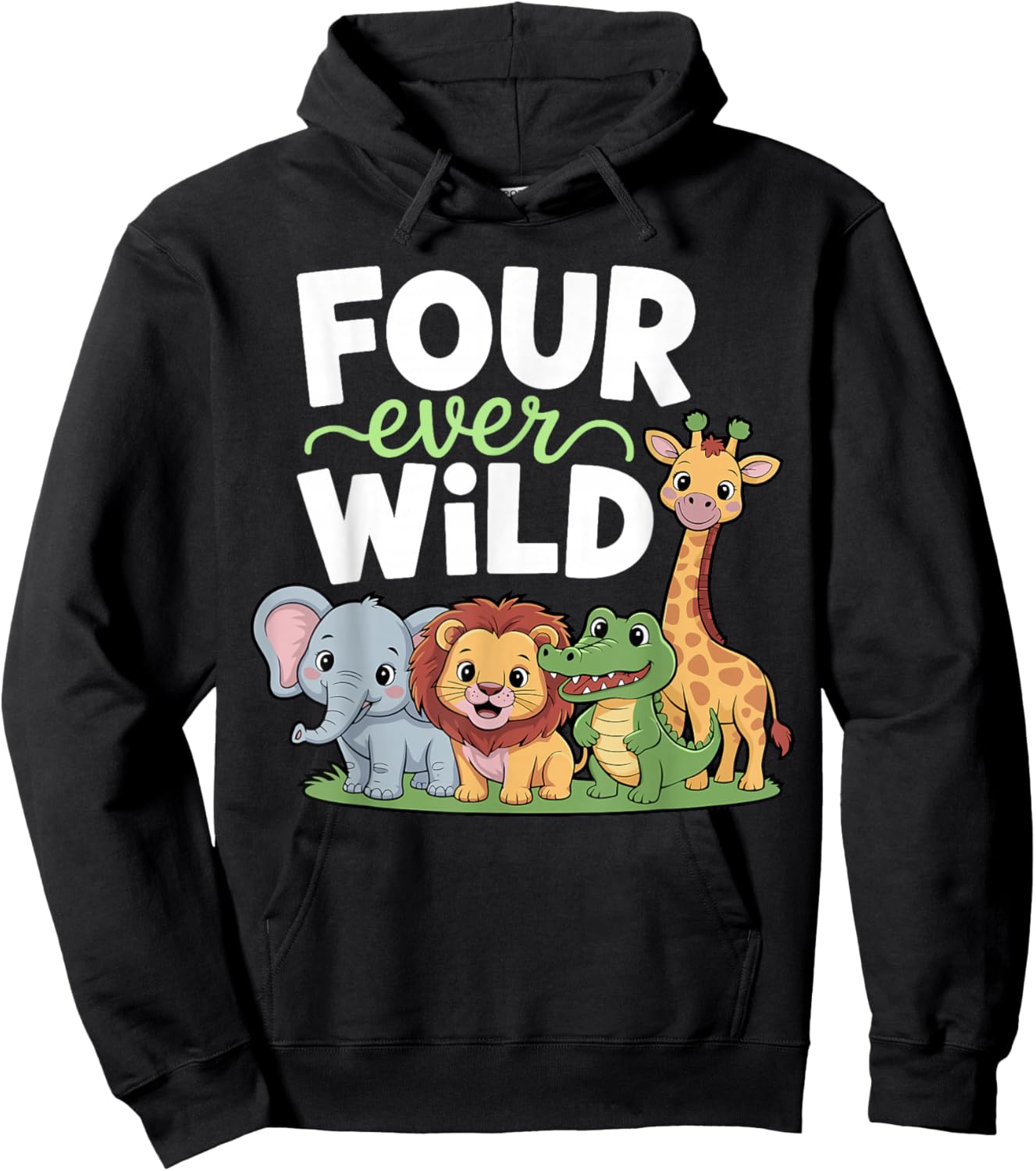 Four Ever Wild 4th Birthday Boy Girl Toddler Hoodie - Hoodie | Black