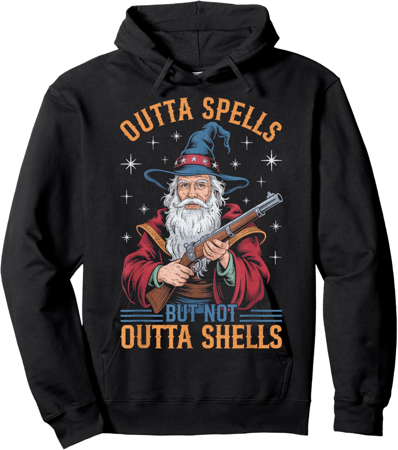 Funny Outta Spells But Not Outta Shells Wizard Fantasy Meme Hoodie - Hoodie | Black