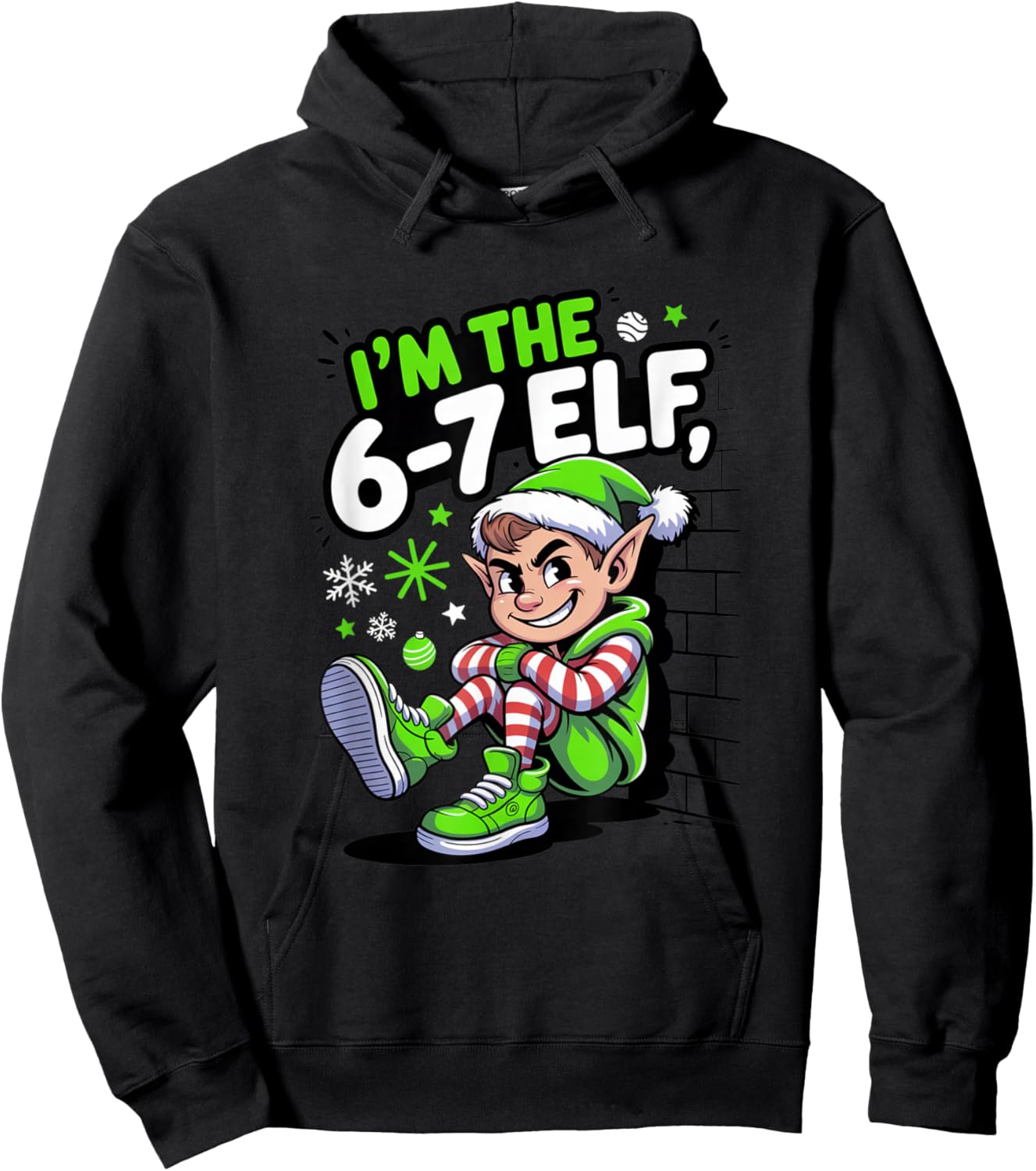 6-7 Christmas Ugly Sweater Six Seven Xmas 67 Meme Santa Elf Hoodie - Hoodie | Black