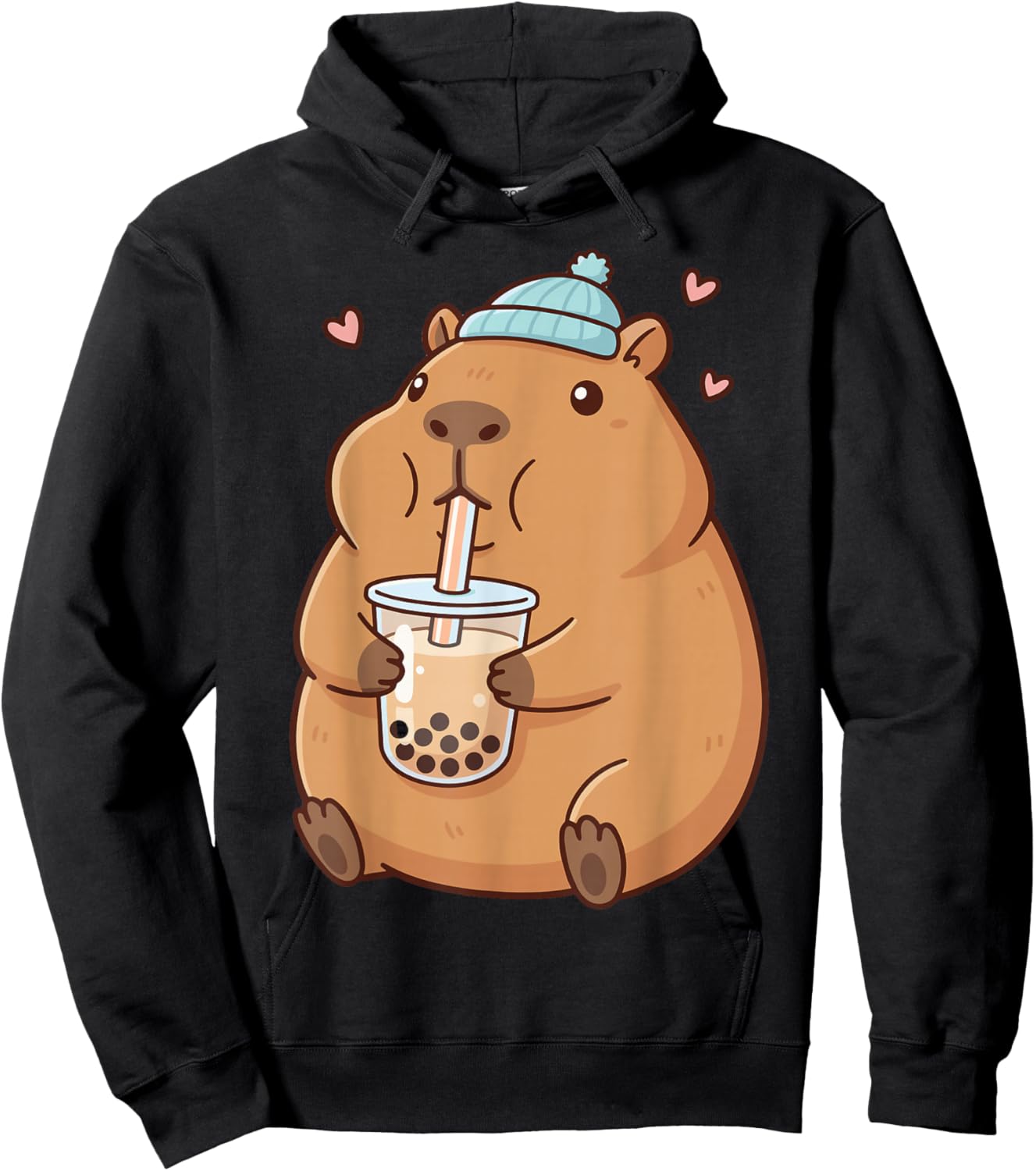 Cute Capybara Drinking Boba Bubble Tea Hoodie - Hoodie | Black