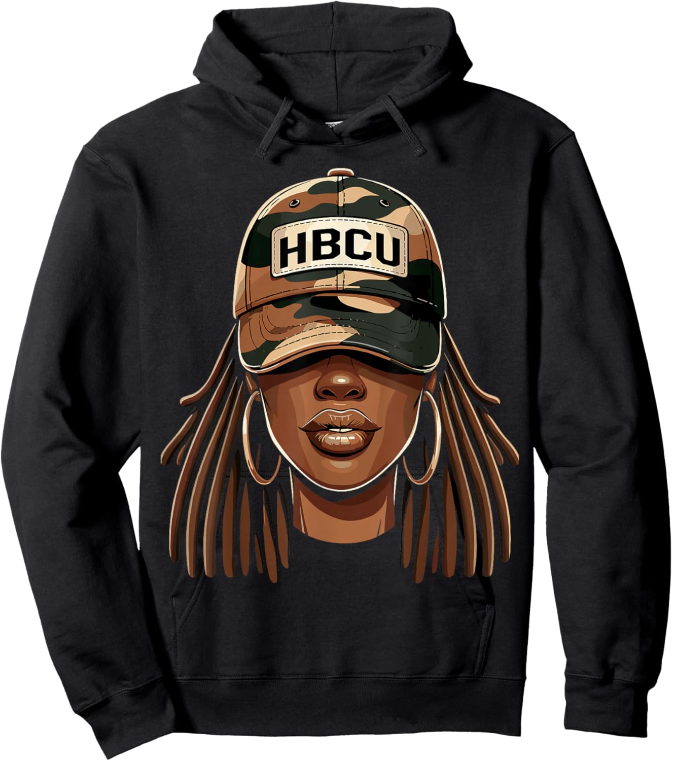 HBCU Black Girl with Cap Camo Afro Woman Hoodie - Hoodie | Black
