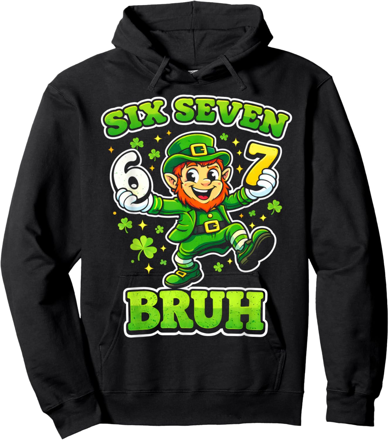 St Patrick's Boys Kids Girls Funny six Seven Leprechaun 67 Hoodie - Hoodie | Black