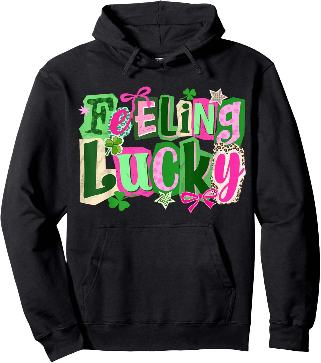 Retro Feeling Lucky Shamrock Clover Funny St Patricks Day Hoodie - Hoodie | Black