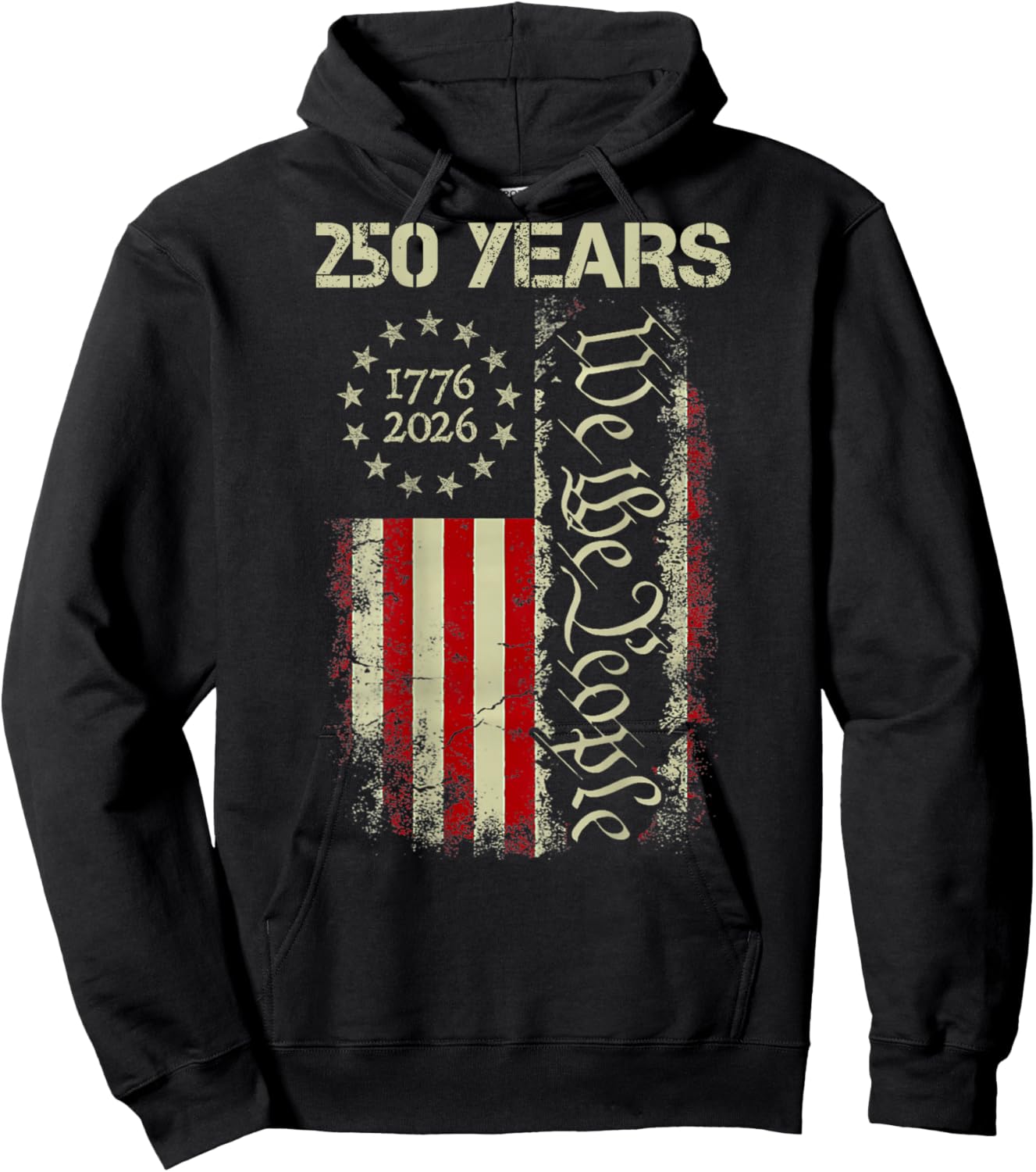 250 Years Freedom 1776-2026 250th Birthday USA Flag -On Back Hoodie - Hoodie | Black