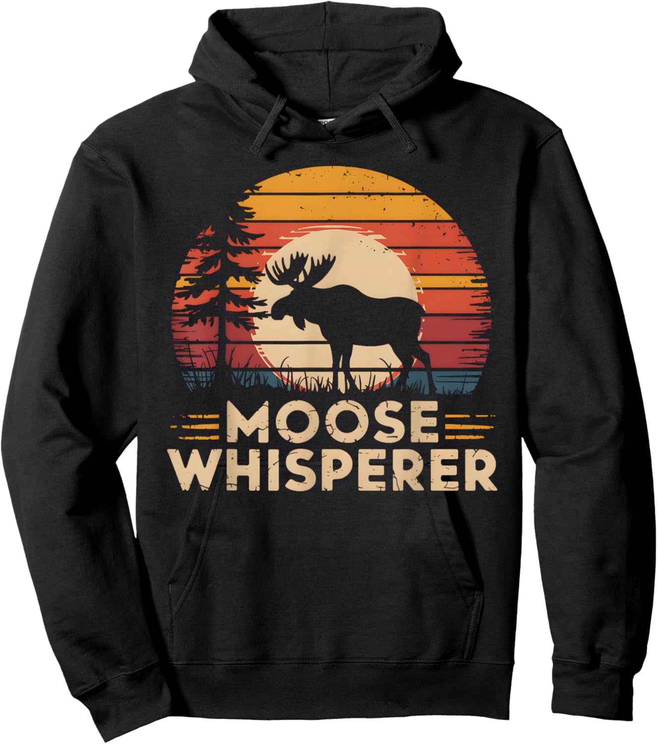 Moose Whisperer Retro Vintage Moose Lover Hoodie - Hoodie | Black