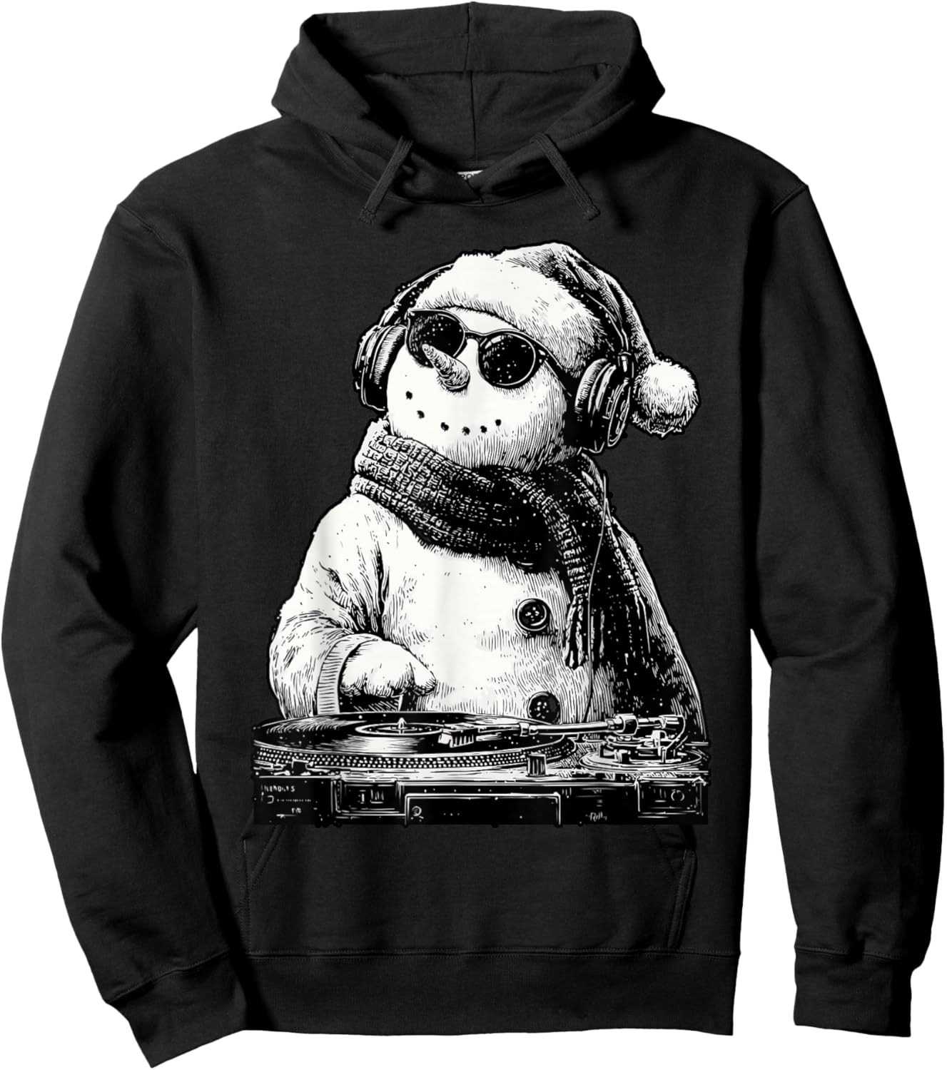 Snowman DJ with Sunglasses Christmas Music Festival Raver Hoodie - Hoodie | Black