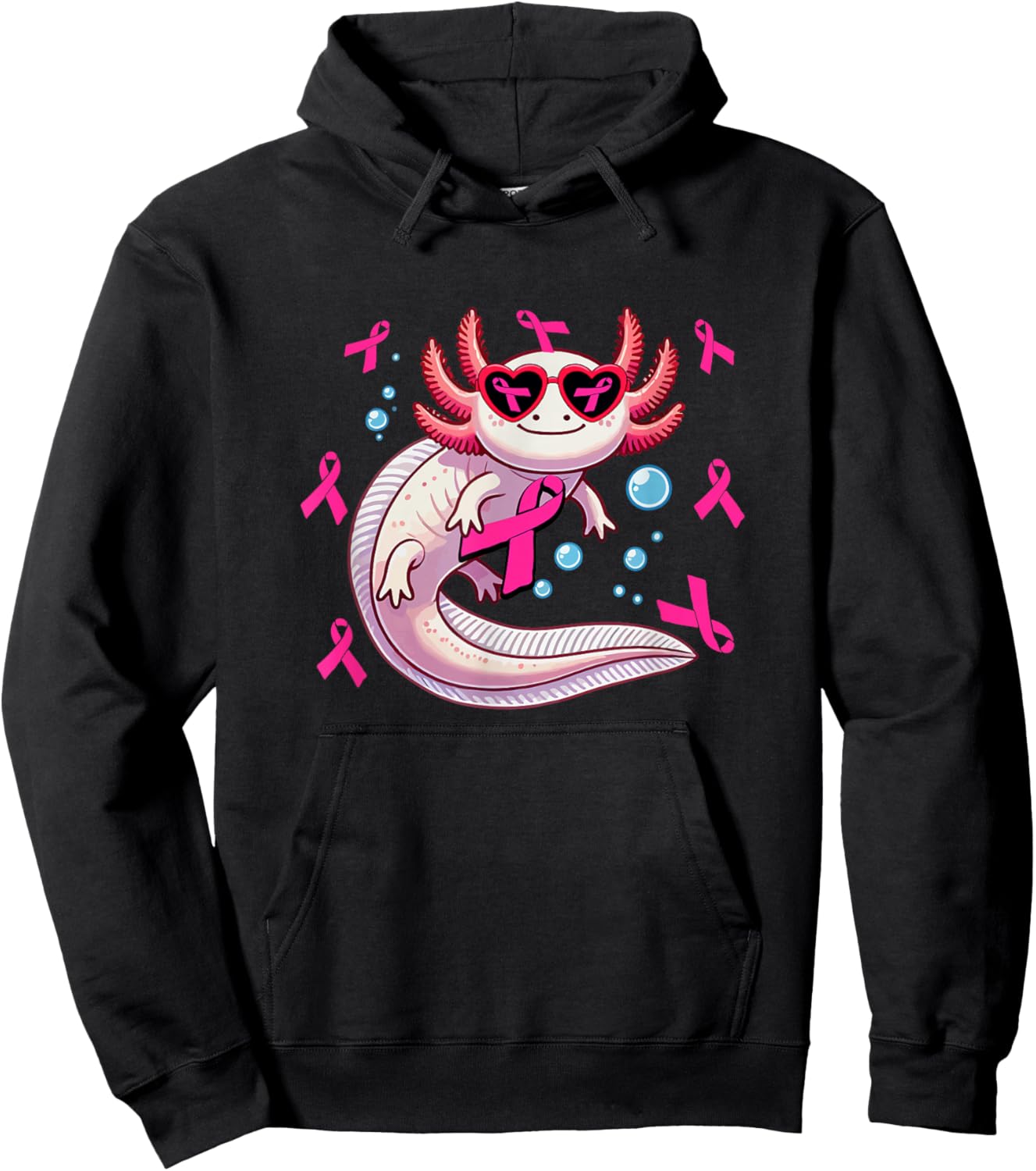 Axolotl Breast Cancer Awareness Pink Ribbons Women Lover Hoodie - Hoodie | Black