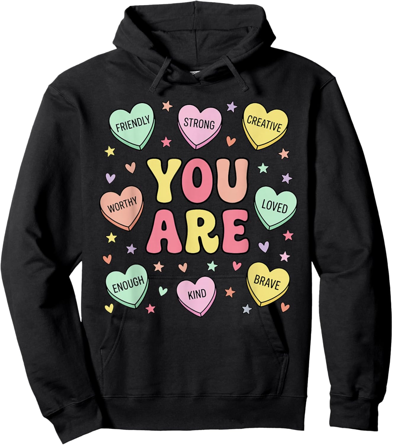 Positive Affirmations You are Loved Worthy Enough in Hearts Hoodie - Hoodie | Black