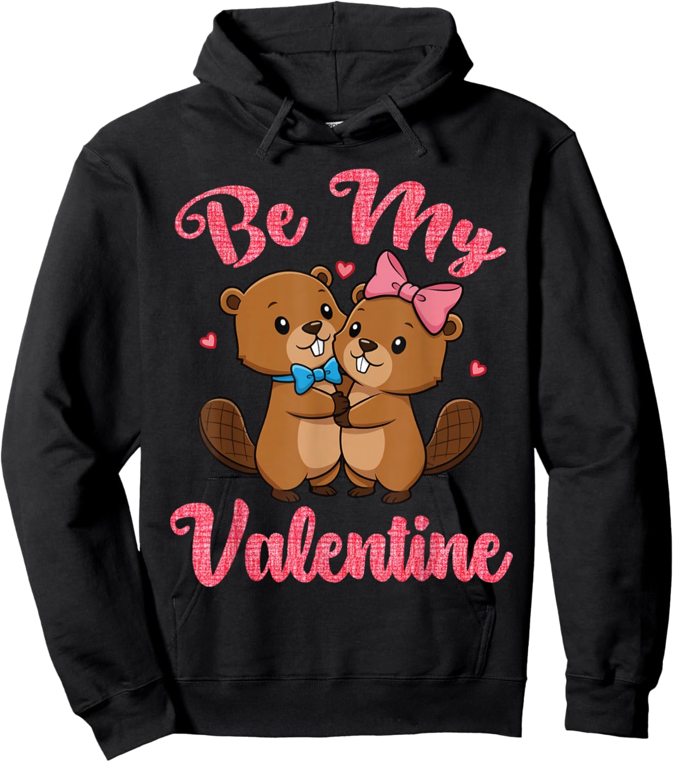 Cute Beaver Couple Hugging Be My Valentine Hearts Love Hoodie - Hoodie | Black