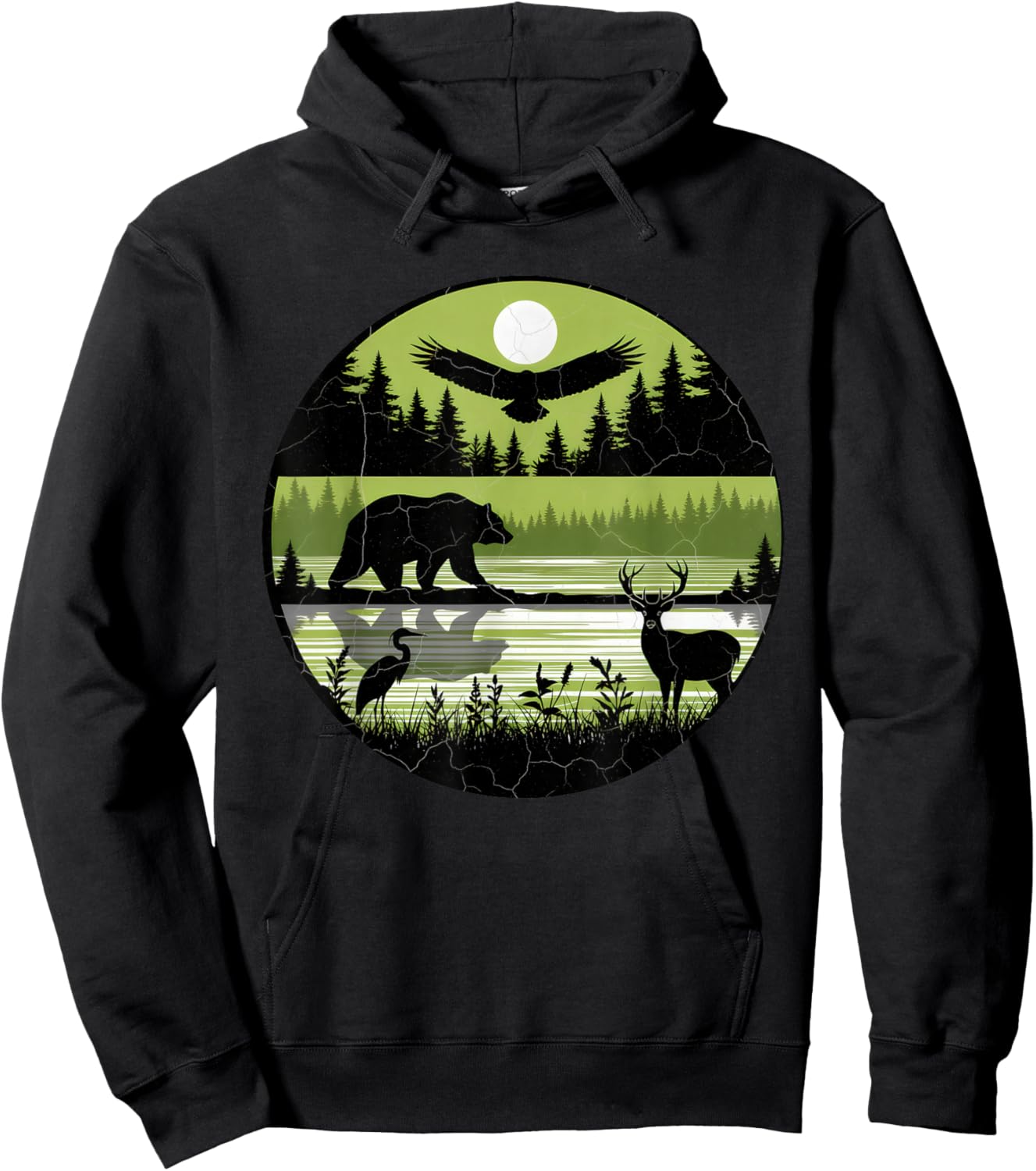 Forest Retro Nature Wildlife Outdoor Vintage Hiking Hoodie - Hoodie | Black