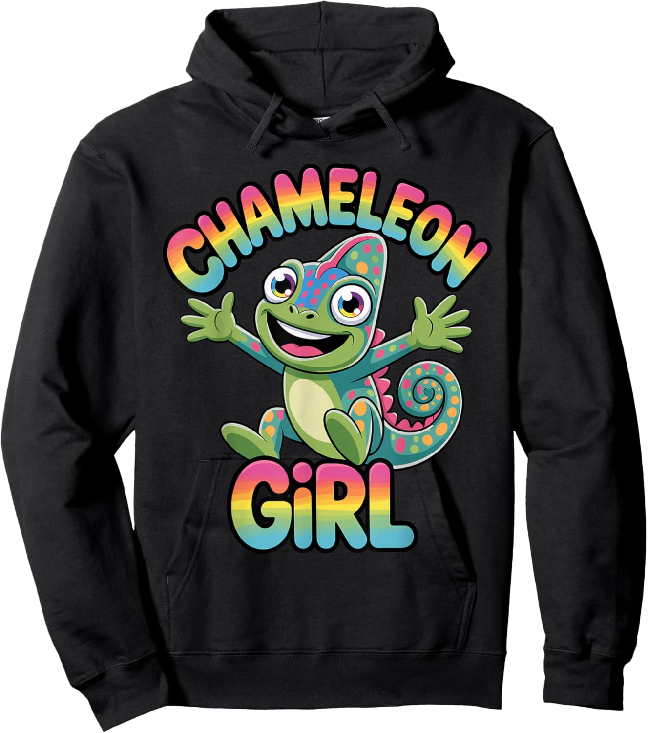 Reptile Modern Colorful Lovely Unique Retro Sweet Chameleon Hoodie - Hoodie | Black