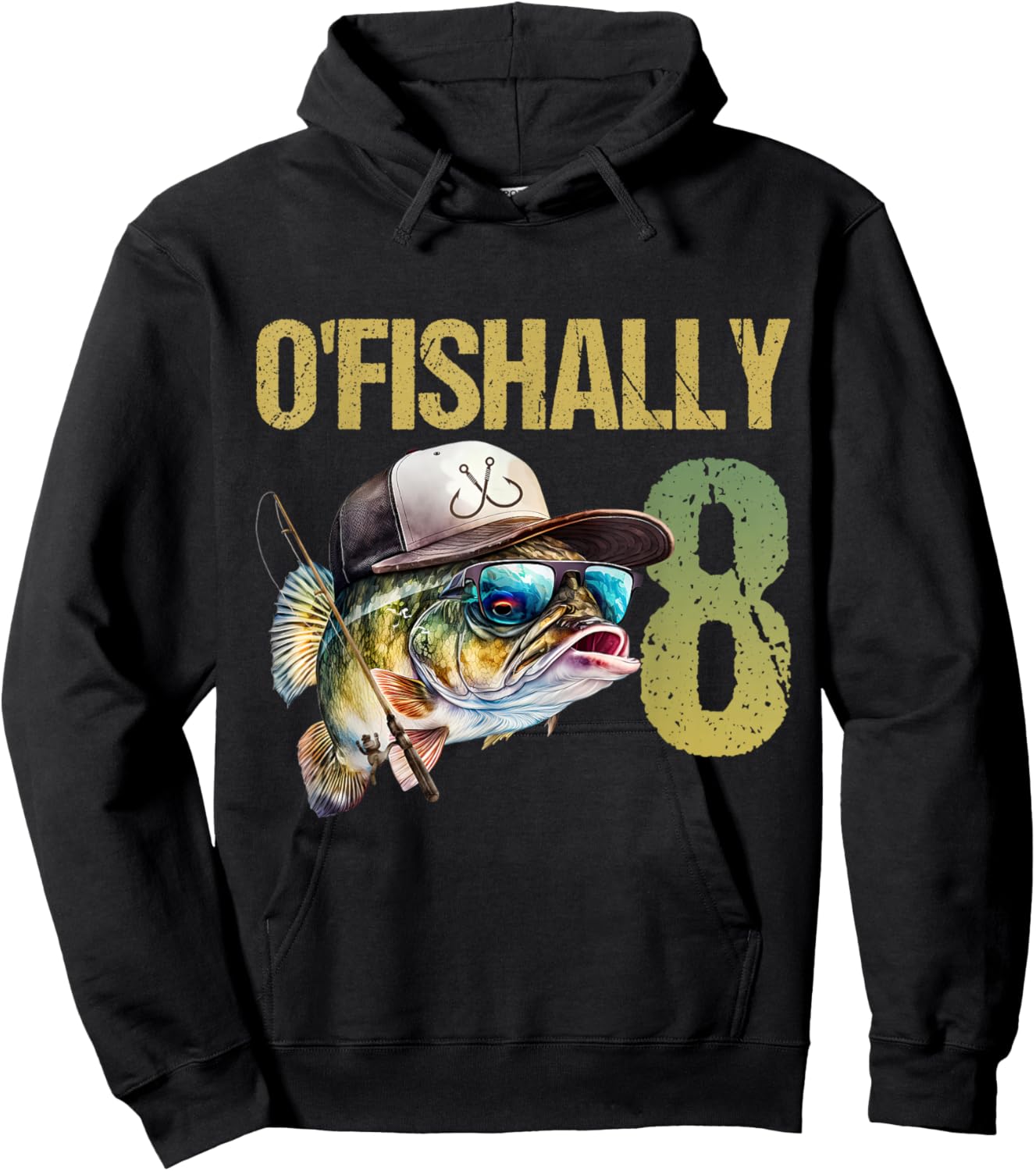 O'fishally 8 Years Old Funny Fishing 8th Birthday Boy Fish Hoodie - Hoodie | Black