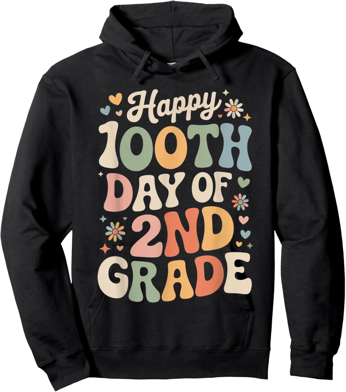 Happy 100th Day of 2nd Grade Hearts Flowers Teacher Kids Hoodie - Hoodie | Black