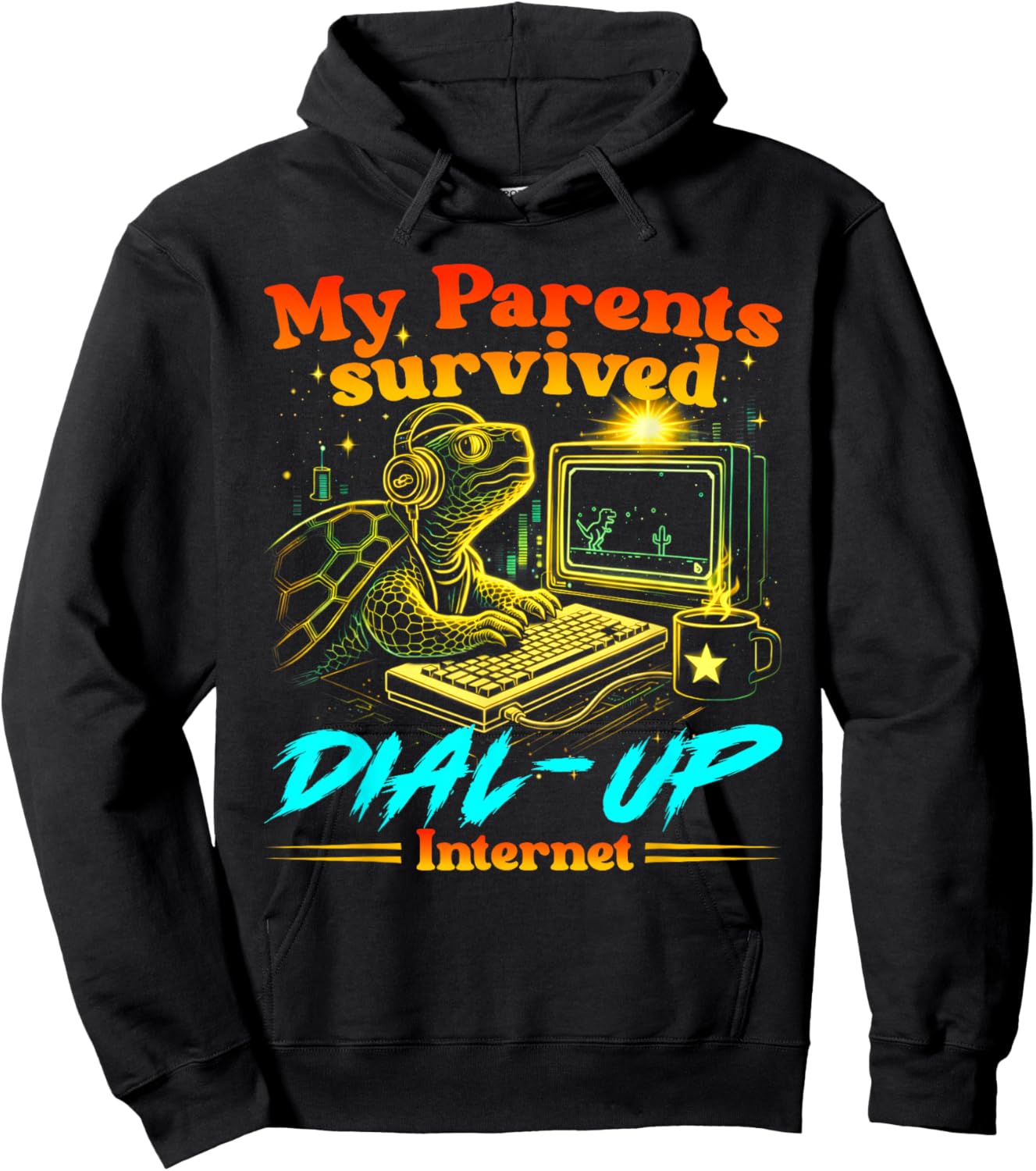 Retro Funny My Parents Survived Dial Up Internet Tech Humor Hoodie - Hoodie | Black