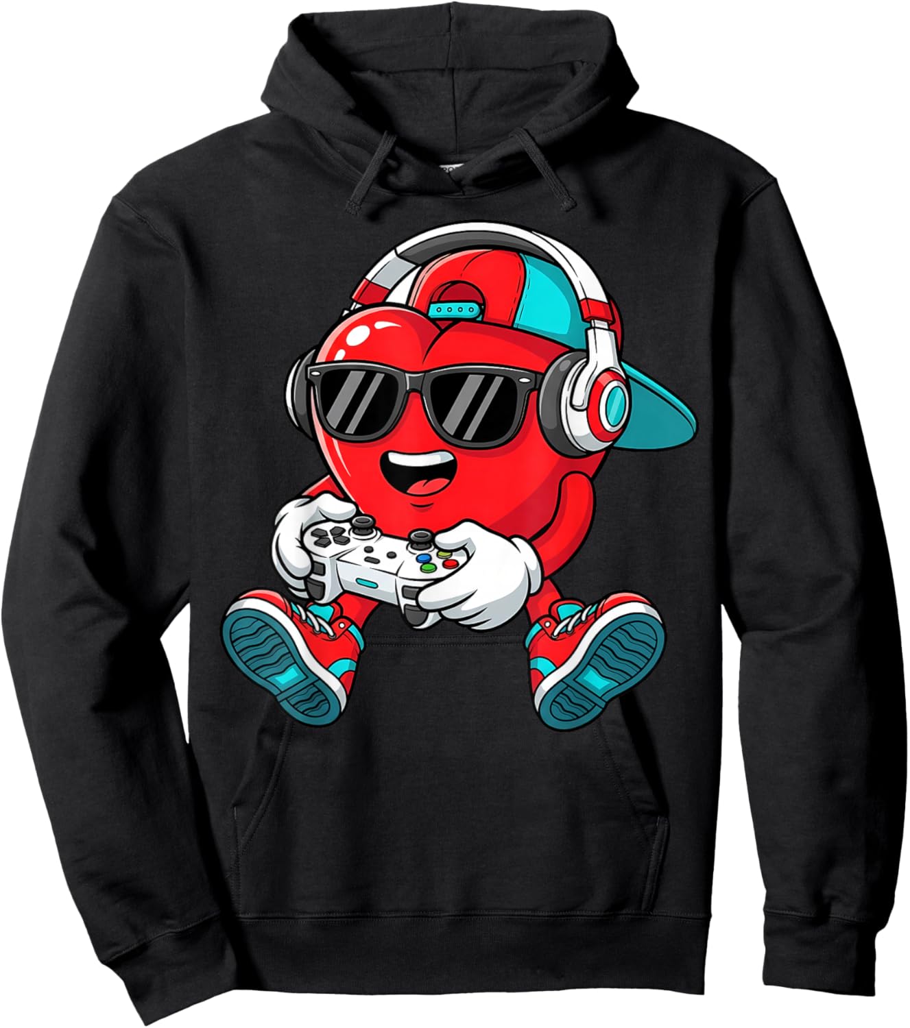 Valentines Day Gamer Heart Gaming Boys Kids Men Youth Teen Hoodie - Hoodie | Black