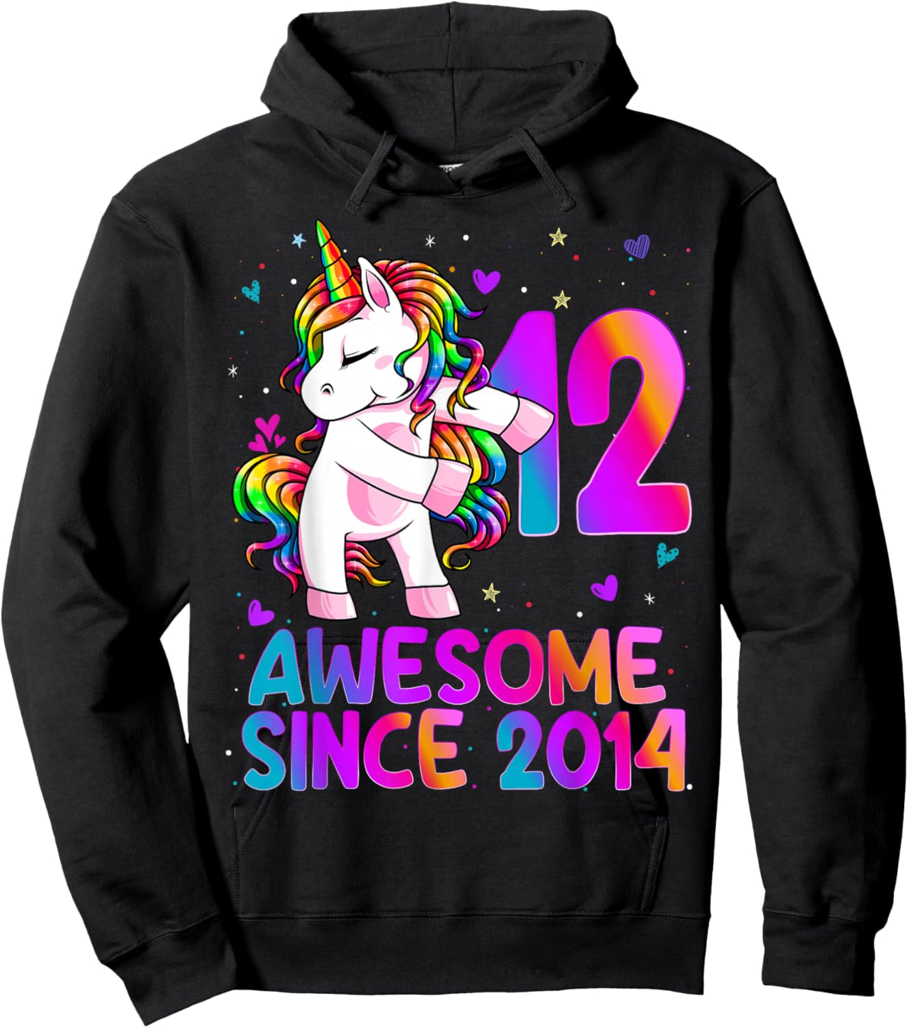 12 Year Old Girl Awesome Since 2014 12th Birthday Girl Hoodie - Hoodie | Black