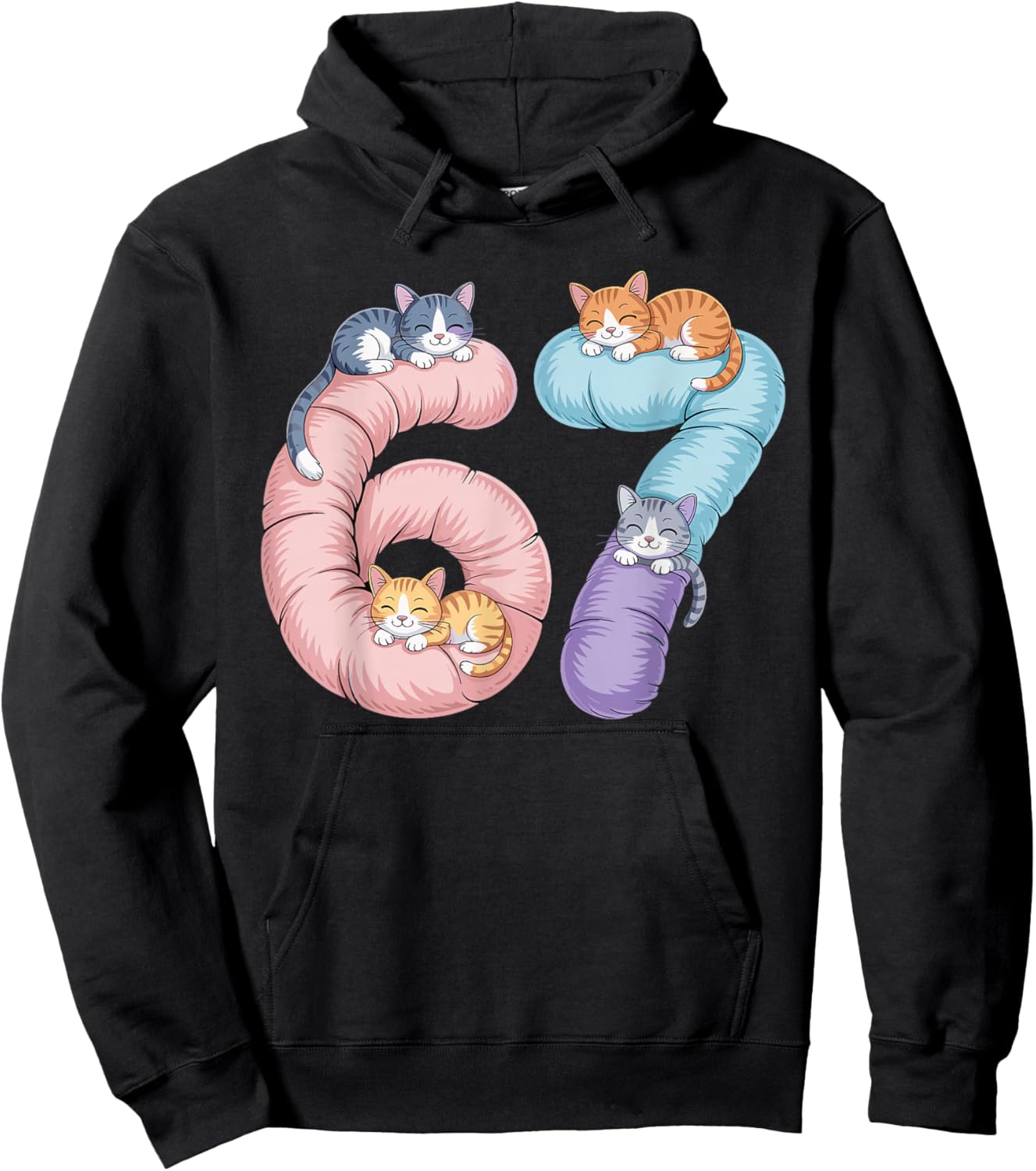 Cute 67 Cat Meme Design Hoodie - Hoodie | Black