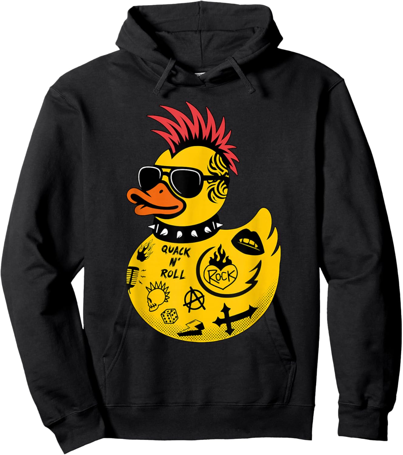 Rock Yellow Rubber Duck Men Women Kids Funny Duck Hoodie - Hoodie | Black