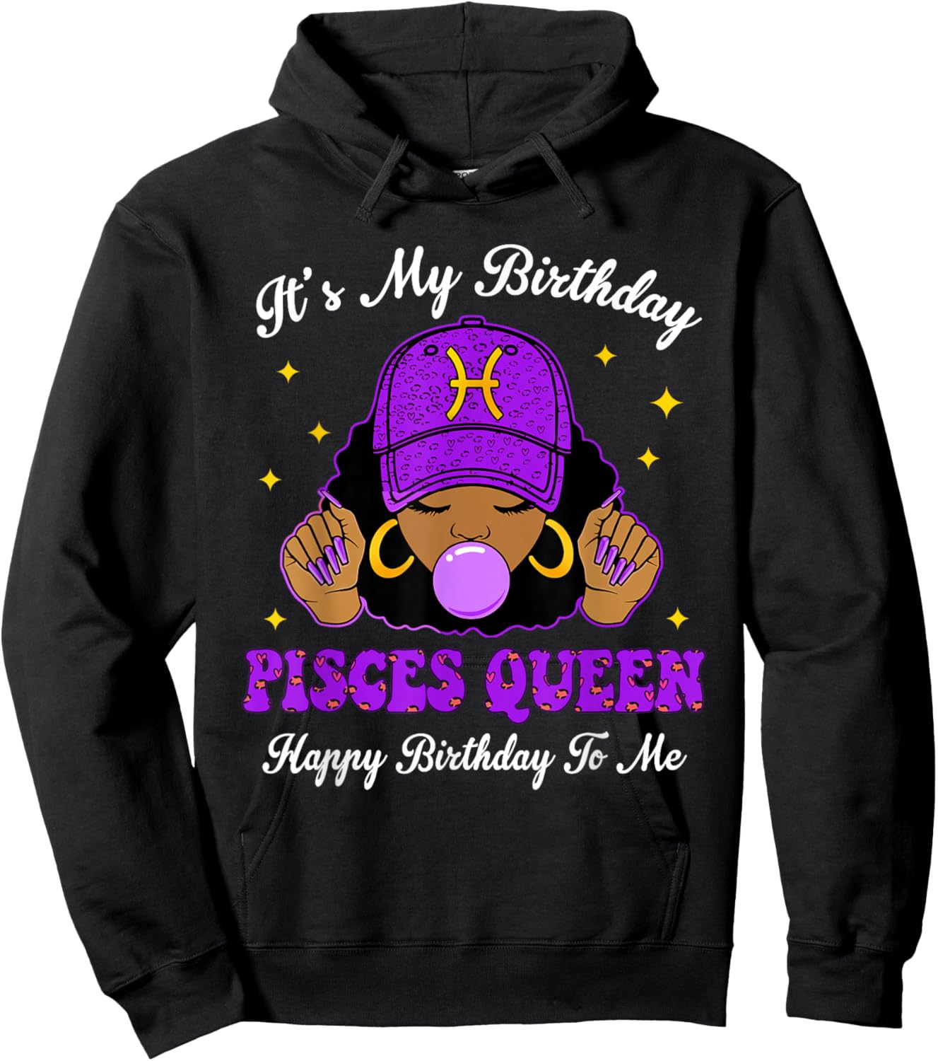 It's My Birthday Pisces Queen Purple Black Girl Women Cap Hoodie - Hoodie | Black