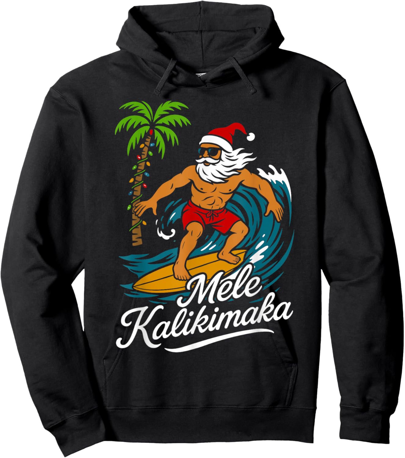 Mele Kalikimaka Hawaiian Christmas in July Hawaii Santa Hoodie - Hoodie | Black