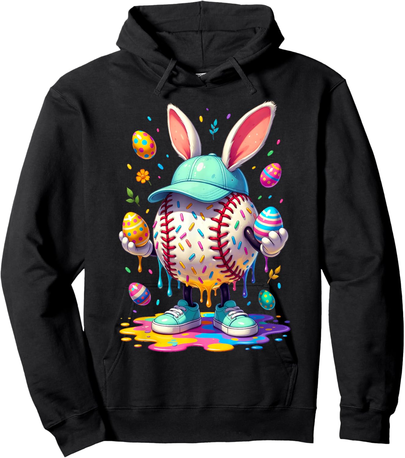 Easter Baseball Drip Easter Bunny Boys Women Hoodie - Hoodie | Black