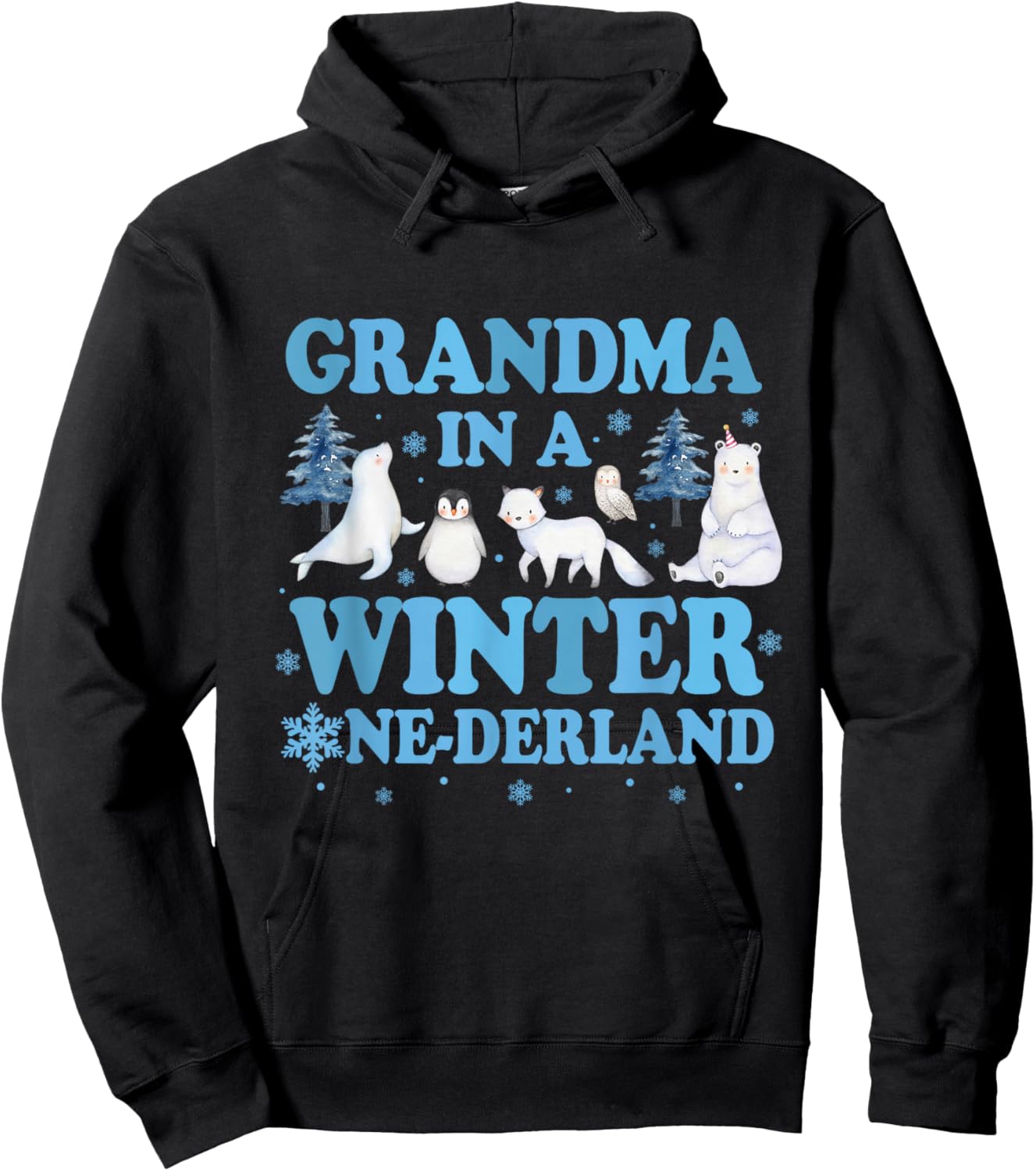 Grandma in a Winter Onederland Birthday Boy Arctic Animals Hoodie - Hoodie | Black