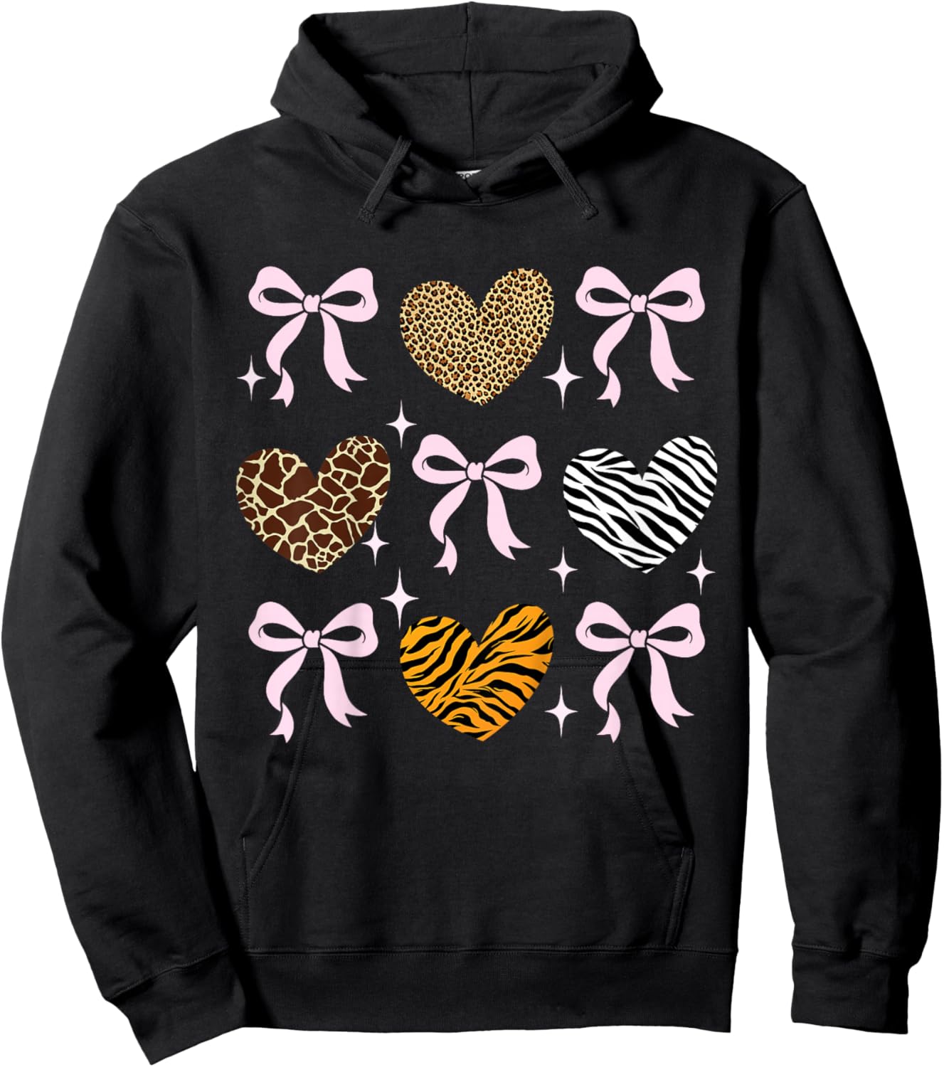 Girls Animal Print Bow Clothes Kids Cheetah Leopard Heart Hoodie - Hoodie | Black
