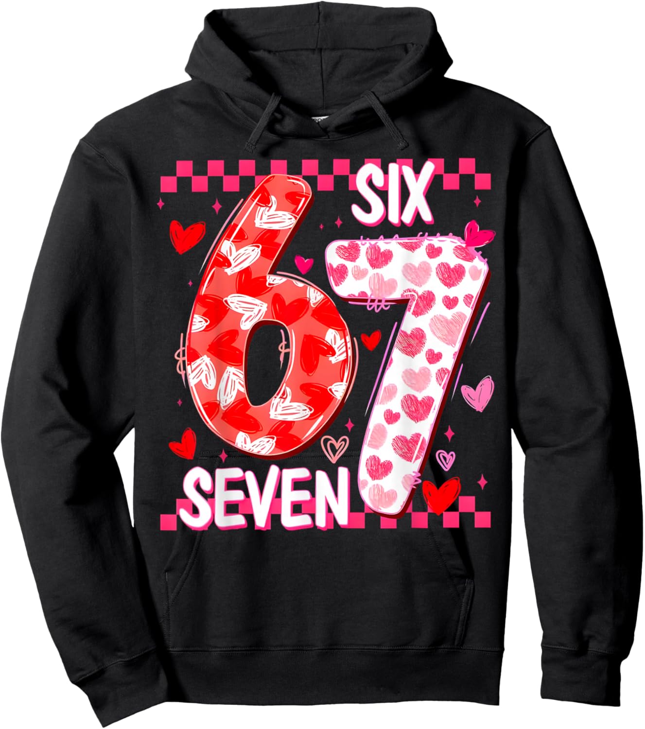 Cute Pink 67 Valentine Six Seven Funny Meme Women Girls Hoodie - Hoodie | Black