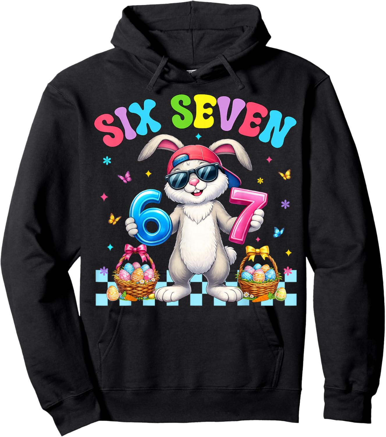 67 Six Seven 6 7 Meme Happy Easter Day Funny Bunny Kid Boys Hoodie - Hoodie | Black