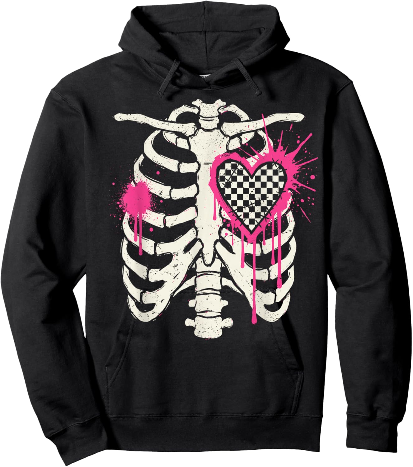 Scenecore Ribs & Heart | Still Emo Y2K 2000s Alt Mall Goth Hoodie - Hoodie | Black