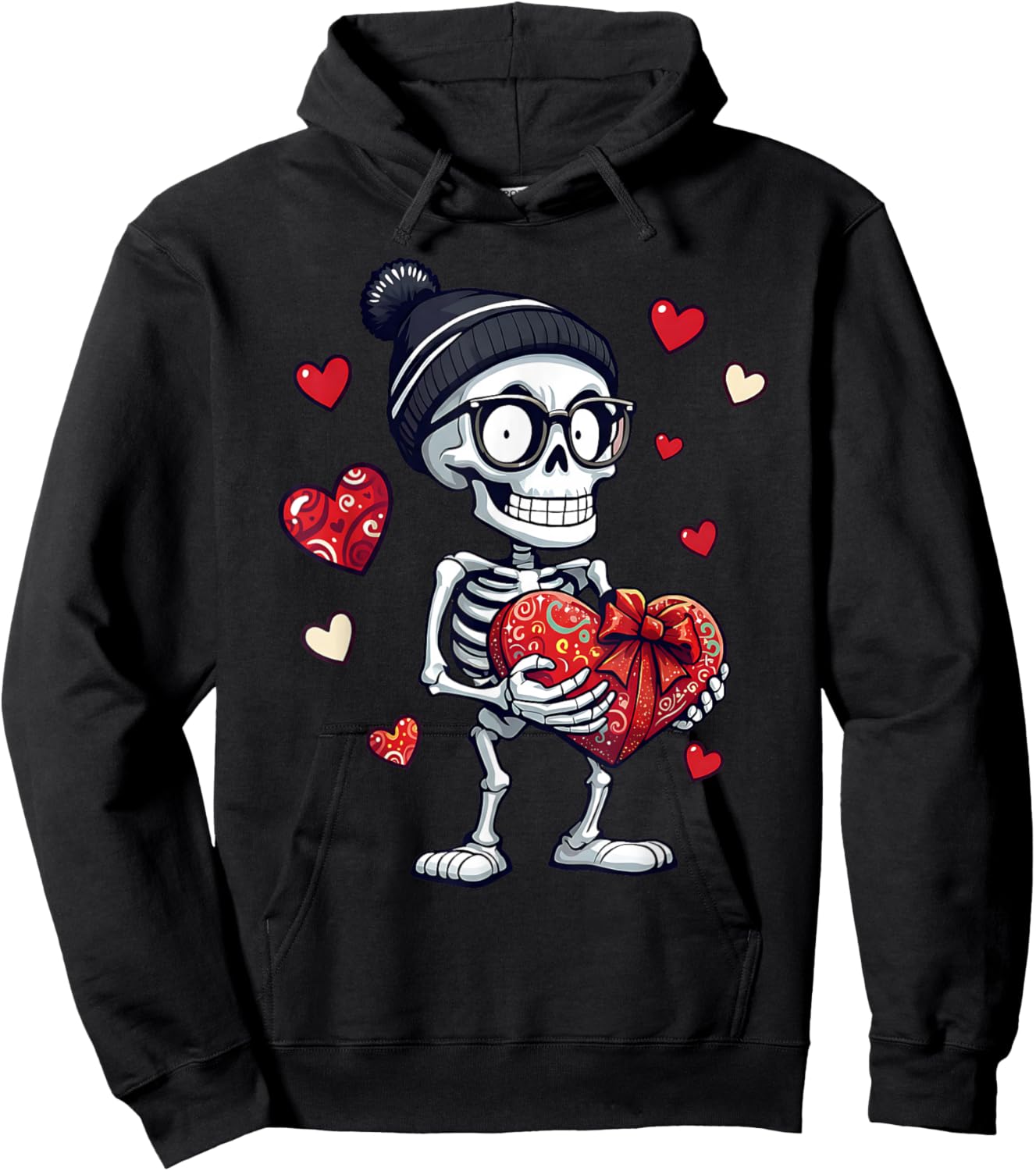 Funny Skeleton Men Women Skeleton Heart Valentines Day Hoodie - Hoodie | Black