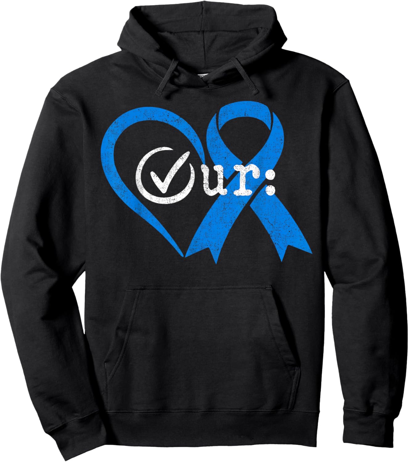 Check Your Colon Blue Ribbon Heart Colon Cancer Awareness Hoodie - Hoodie | Black