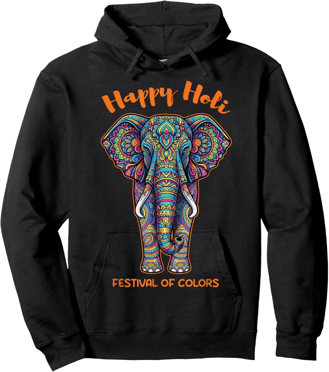 Happy Holi Festival of Colors Colorful Elephant Hoodie - Hoodie | Black