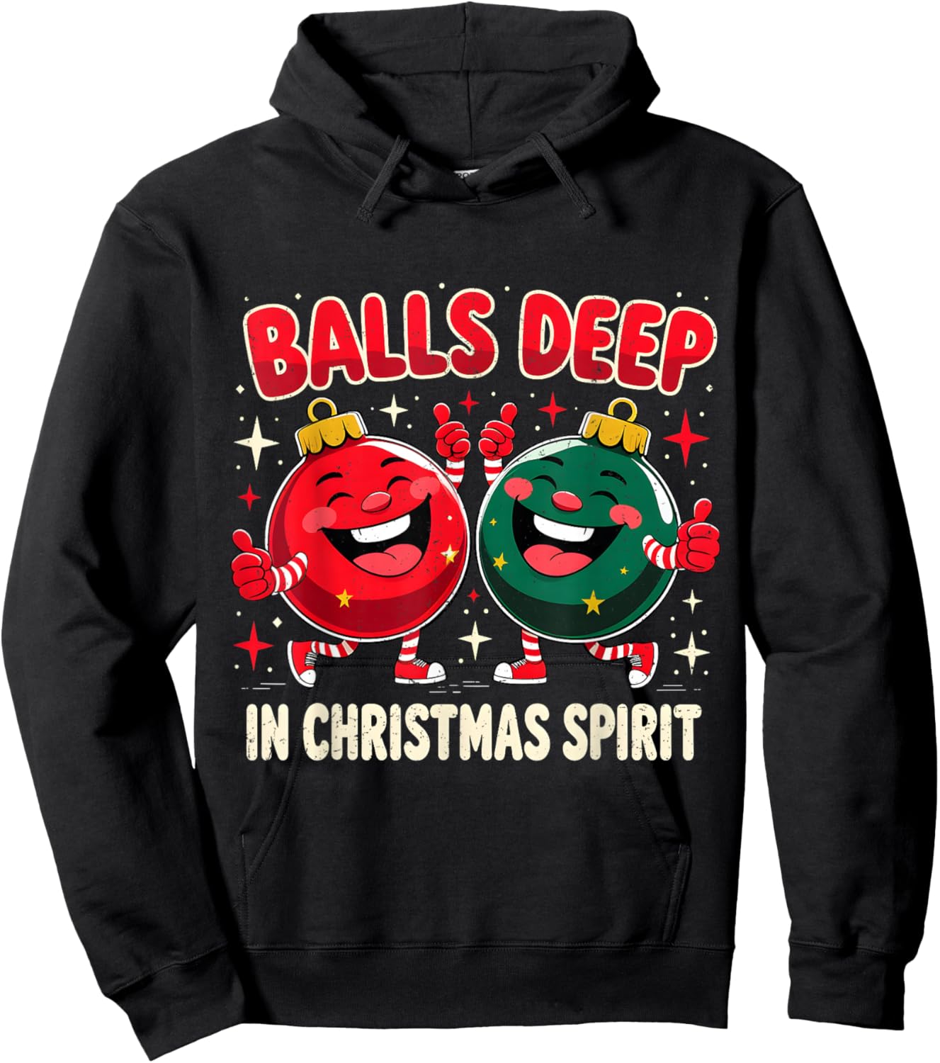 Balls Deep in Christmas Spirit Funny Ornament Hoodie - Hoodie | Black