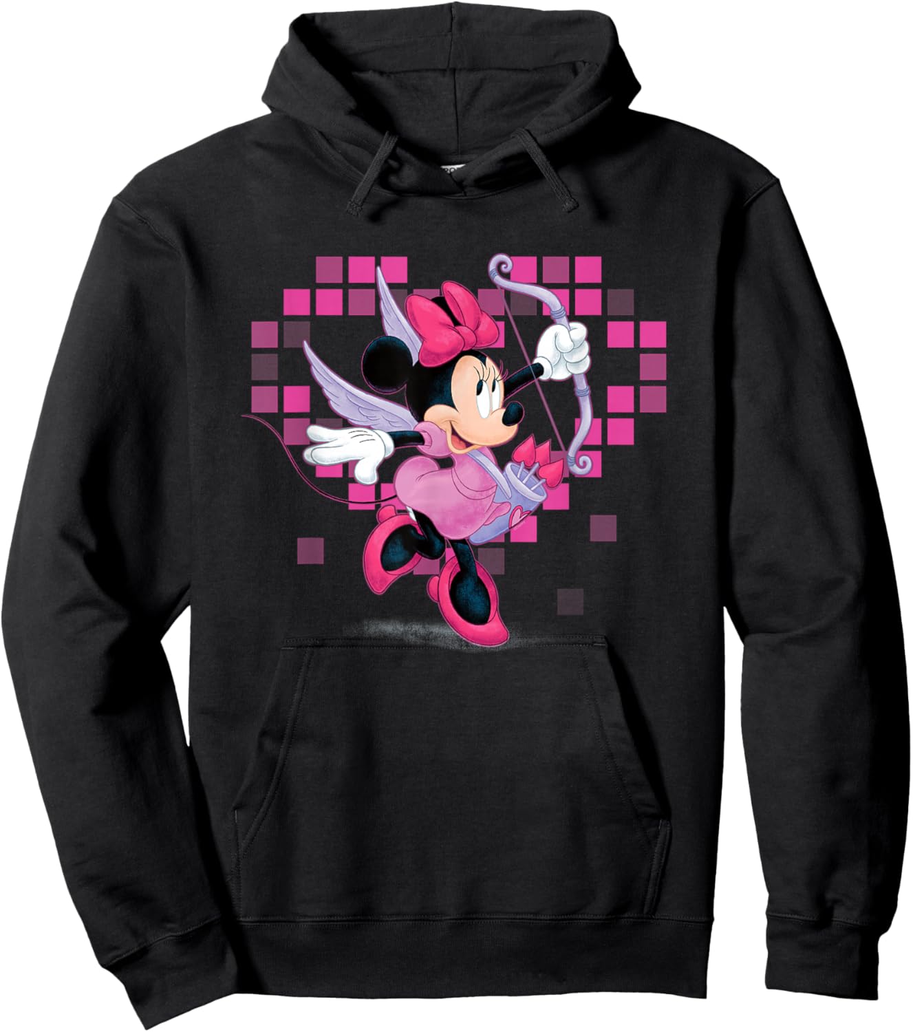 Disney Minnie Mouse Valentine's Day Cupid Pixel Heart Hoodie - Hoodie | Black