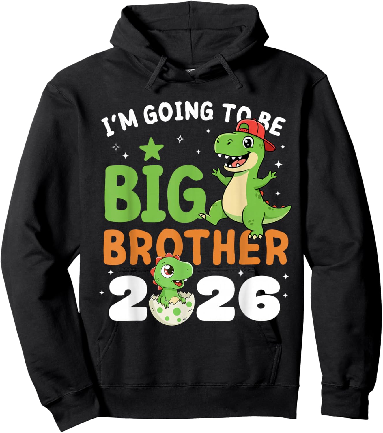 Kids I'm Going to Be Big Brother 2026 Cute T-rex Dinosaur Hoodie - Hoodie | Black