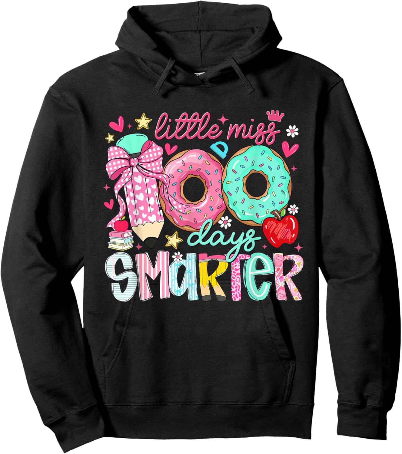 Little Miss 100 Days Smarter Girls Kids 100th Day of School Hoodie - Hoodie | Black