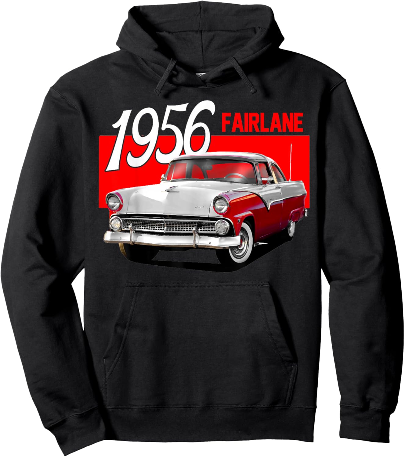 1956 56 Fairlane Red Classic Vintage Old Car USA Flag Hoodie - Hoodie | Black