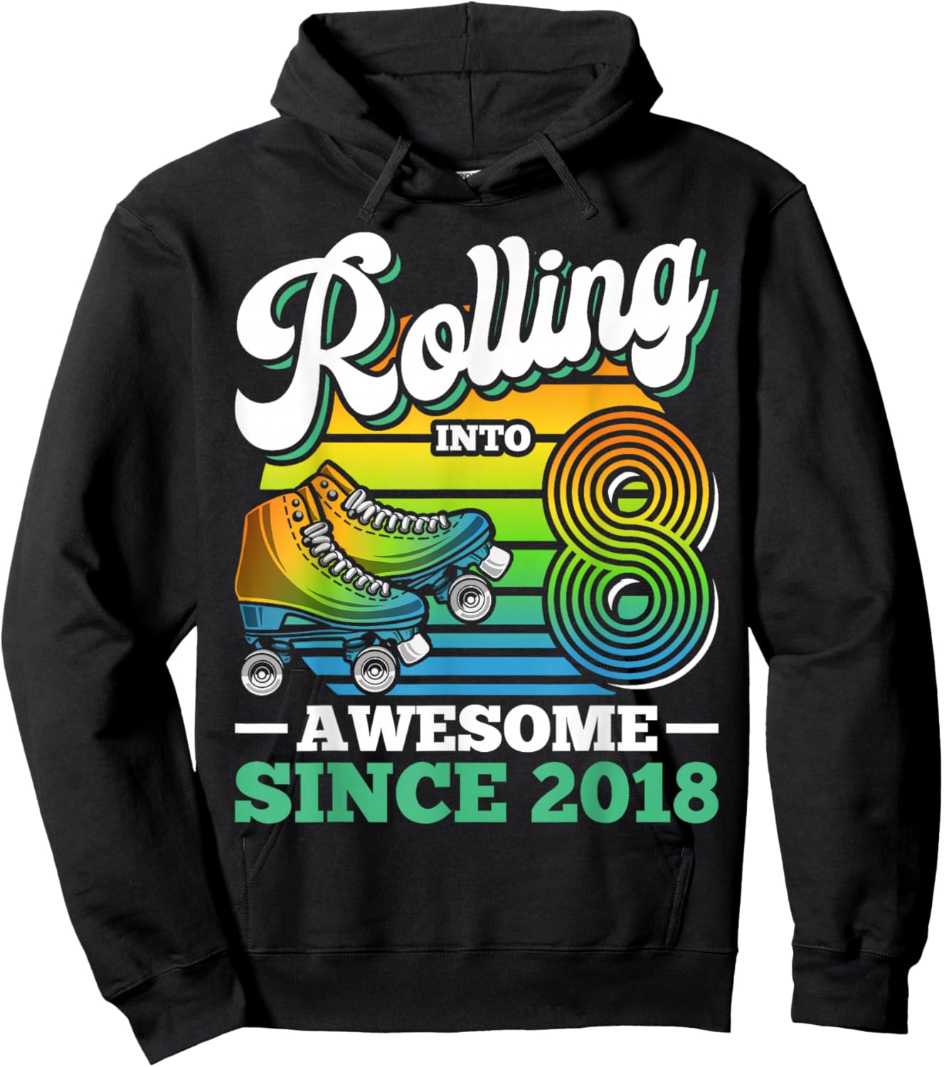 Rolling Into 8 Roller Skating Birthday Party 8th Birthday Hoodie - Hoodie | Black