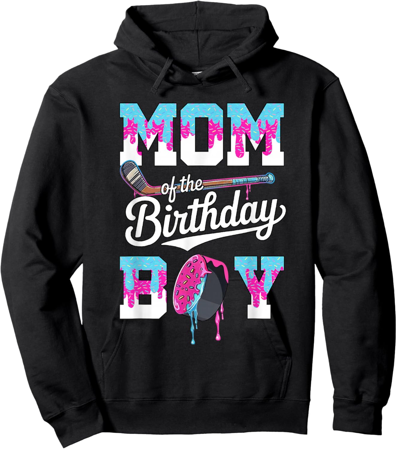 Mom of The Birthday Boy Hockey Ice Cream Drip Family Hoodie - Hoodie | Black