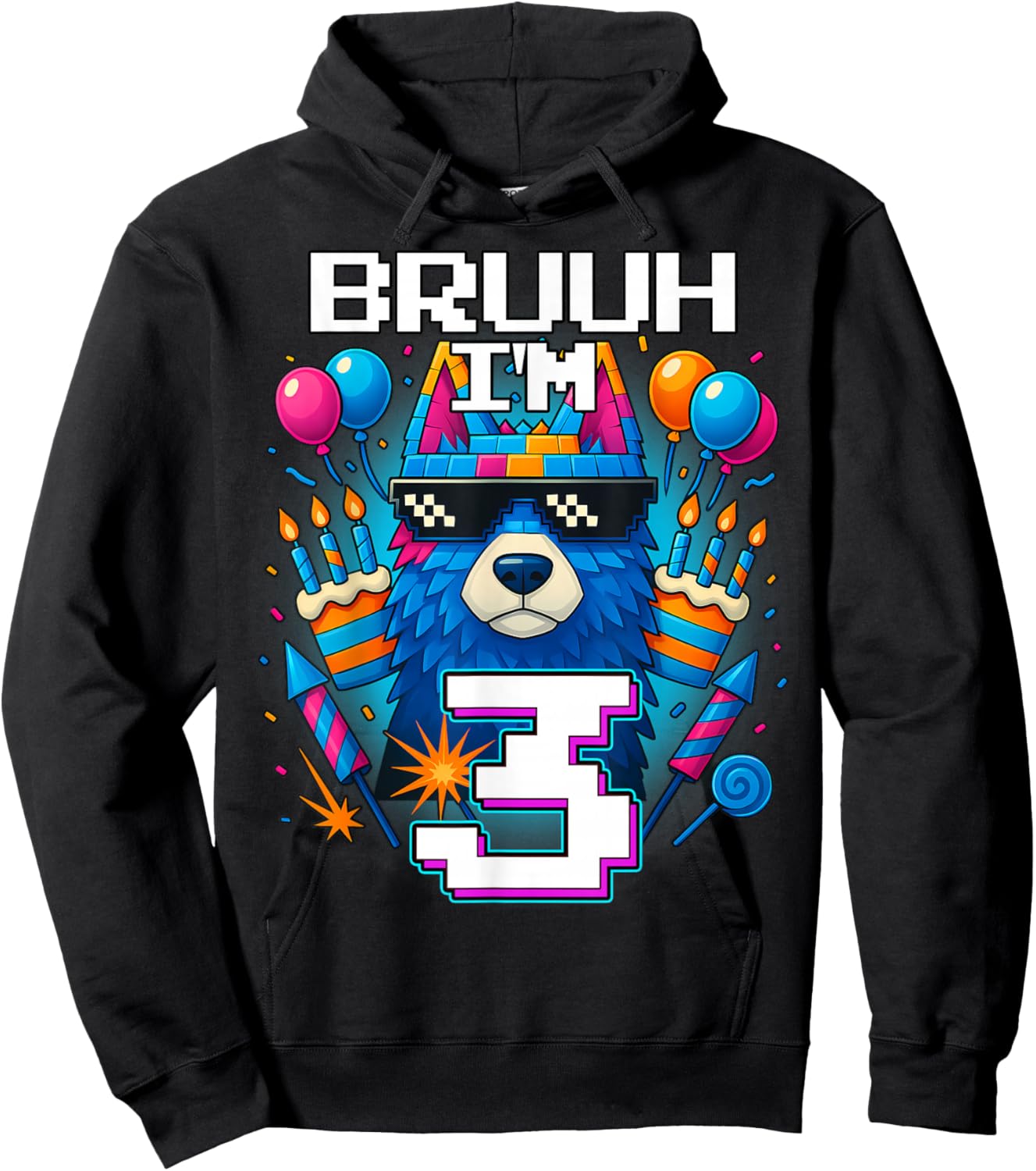 Bruh I'm 3 Years Old 3rd Birthday Wolf Boy Family Party Hoodie - Hoodie | Black