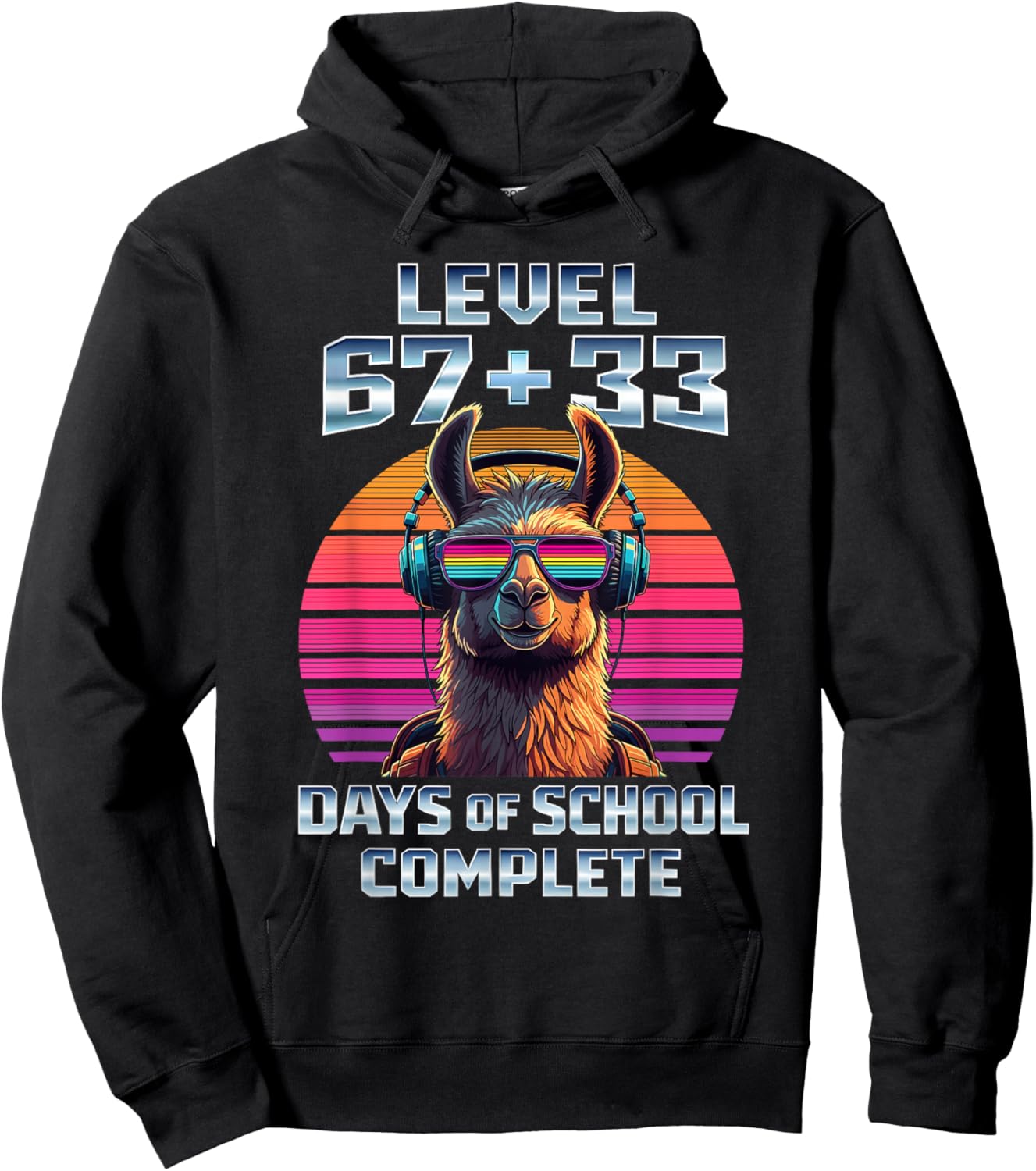 Level 67 33 Days of School 100th Day Funny Llama Boys Kids Hoodie - Hoodie | Black