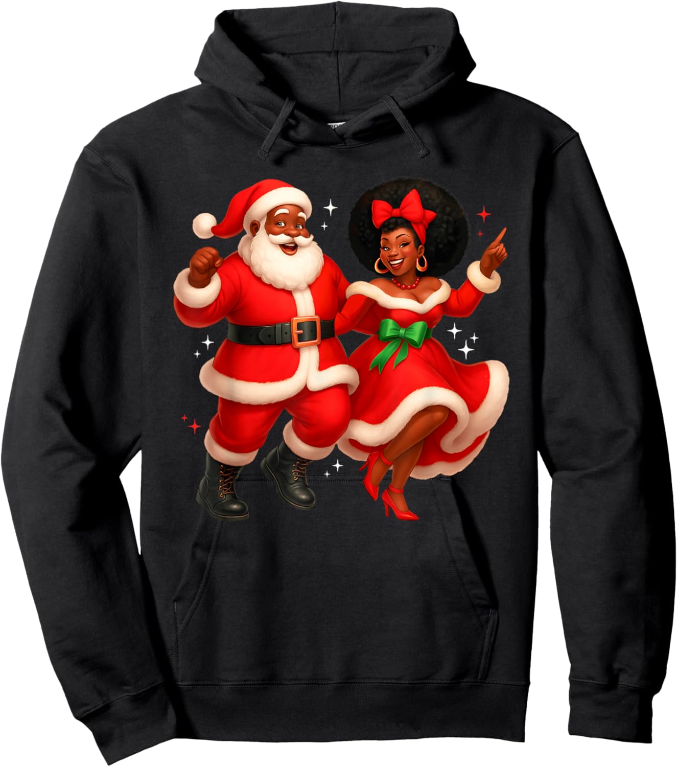 Dancing African Santa Mr Mrs Claus African American Xmas Hoodie - Hoodie | Black