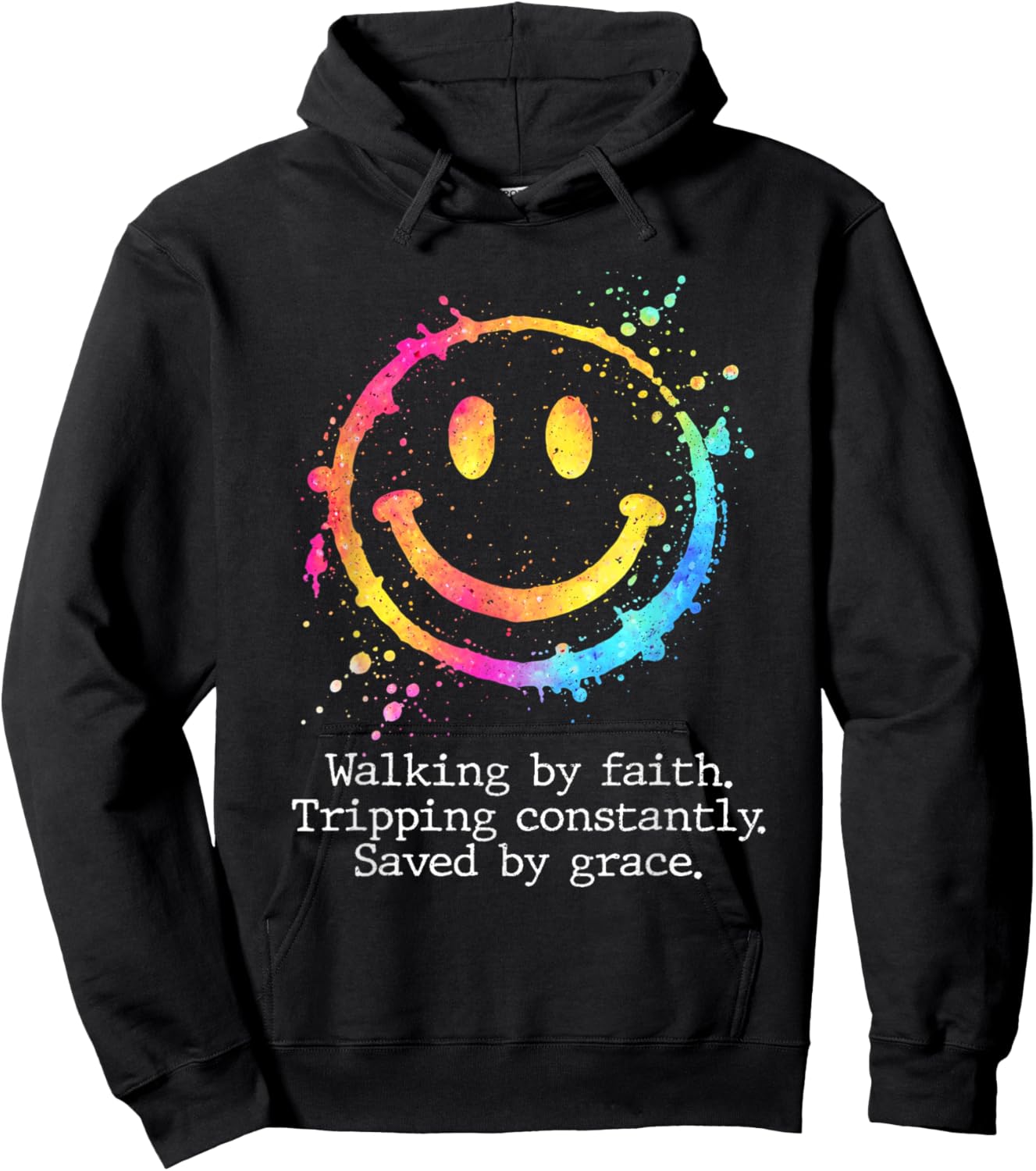 Retro Walking by Faith Tripping Constantly Saved by Grace Hoodie - Hoodie | Black