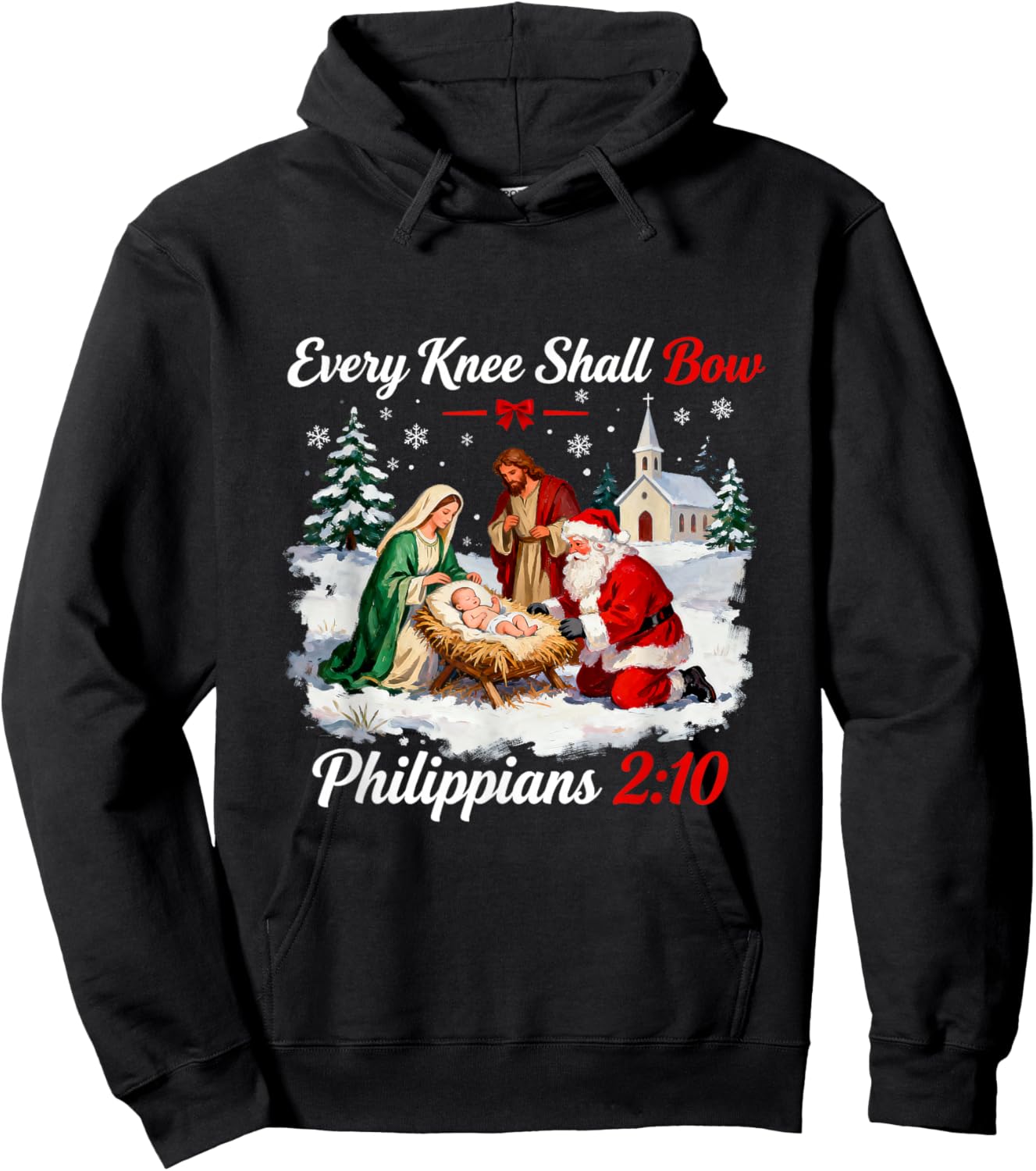 Santa Every Knee Shall Bow Christmas Nativity Scene Xmas Hoodie - Hoodie | Black