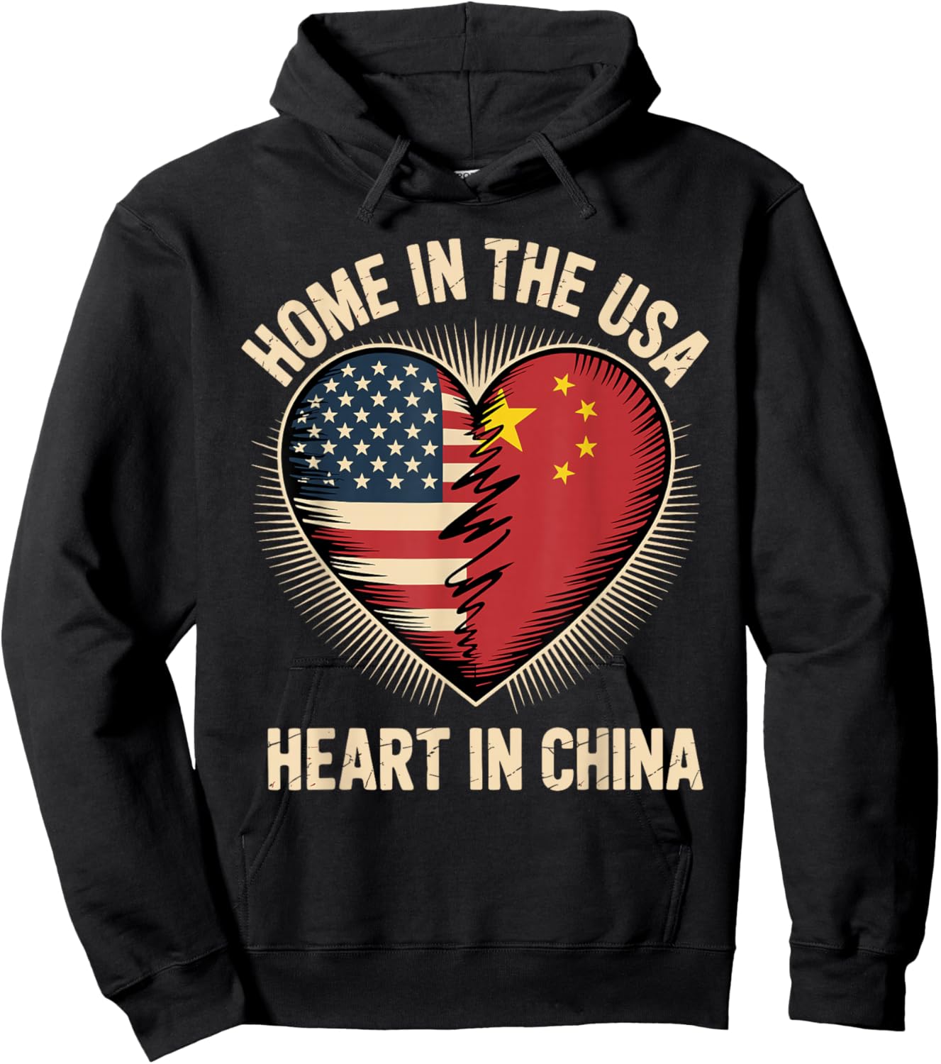 Home in The USA Heart in China American Chinese America Hoodie - Hoodie | Black
